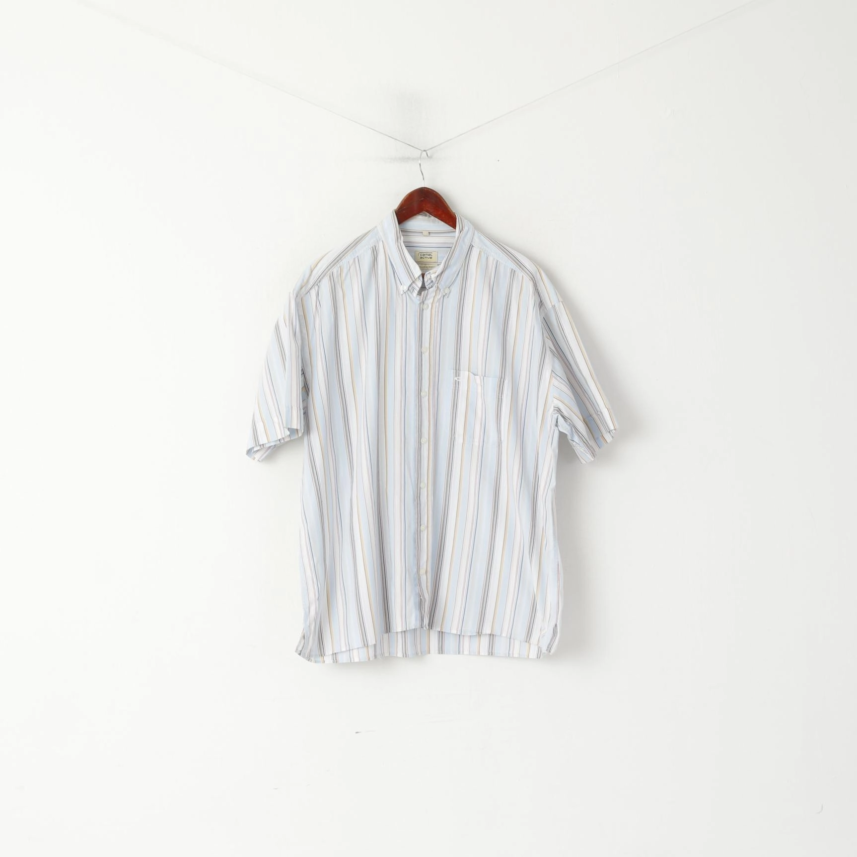 Trendy Outfit Camel Active Men XL Casual Shirt Blue Striped Cotton Exclusive Design Short Sleeve Top