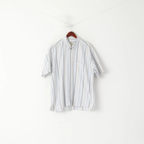 Trendy Outfit Camel Active Men XL Casual Shirt Blue Striped Cotton Exclusive Design Short Sleeve Top