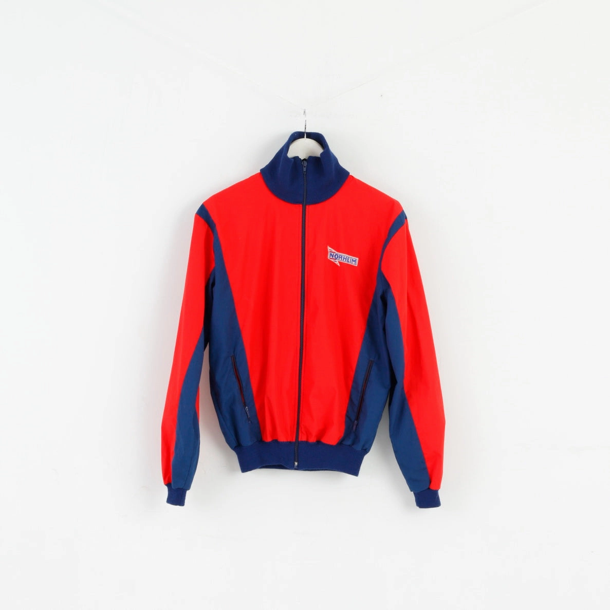 Norheim Men S/M Jacket Red Navy Vintage Zip Up Lightweight Oldschool '90 Top Travel Day gardeners