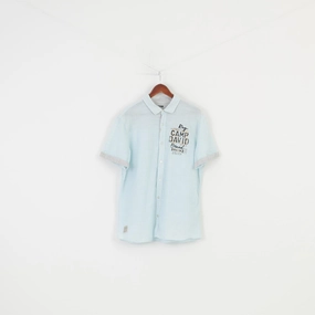 Camp David Men L Casual Shirt Regular Fit Blue Quality Garments Short Sleeve Cotton Striped Top Durable Material