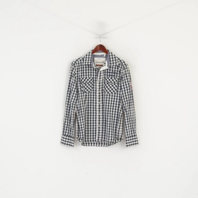 Black Tie Optional Split hem Camp David Men M Casual Shirt Navy Cotton Check Long Sleeve Muscle Fit Top