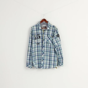 High-End Finish Brushed Inner Lining Camp David Men XXL Casual Shirt Blue Check Cotton Blue Label Regular Fit Long Sleeve Top