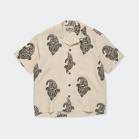 Camp Shirt LS - Hand Block Printed Paisley Harda/Black Thermal Regulation Fabric