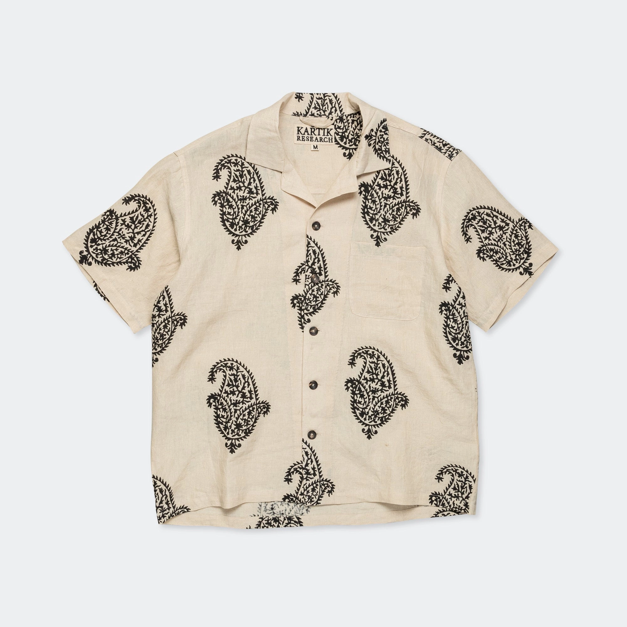 Camp Shirt LS - Hand Block Printed Paisley Harda/Black Thermal Regulation Fabric