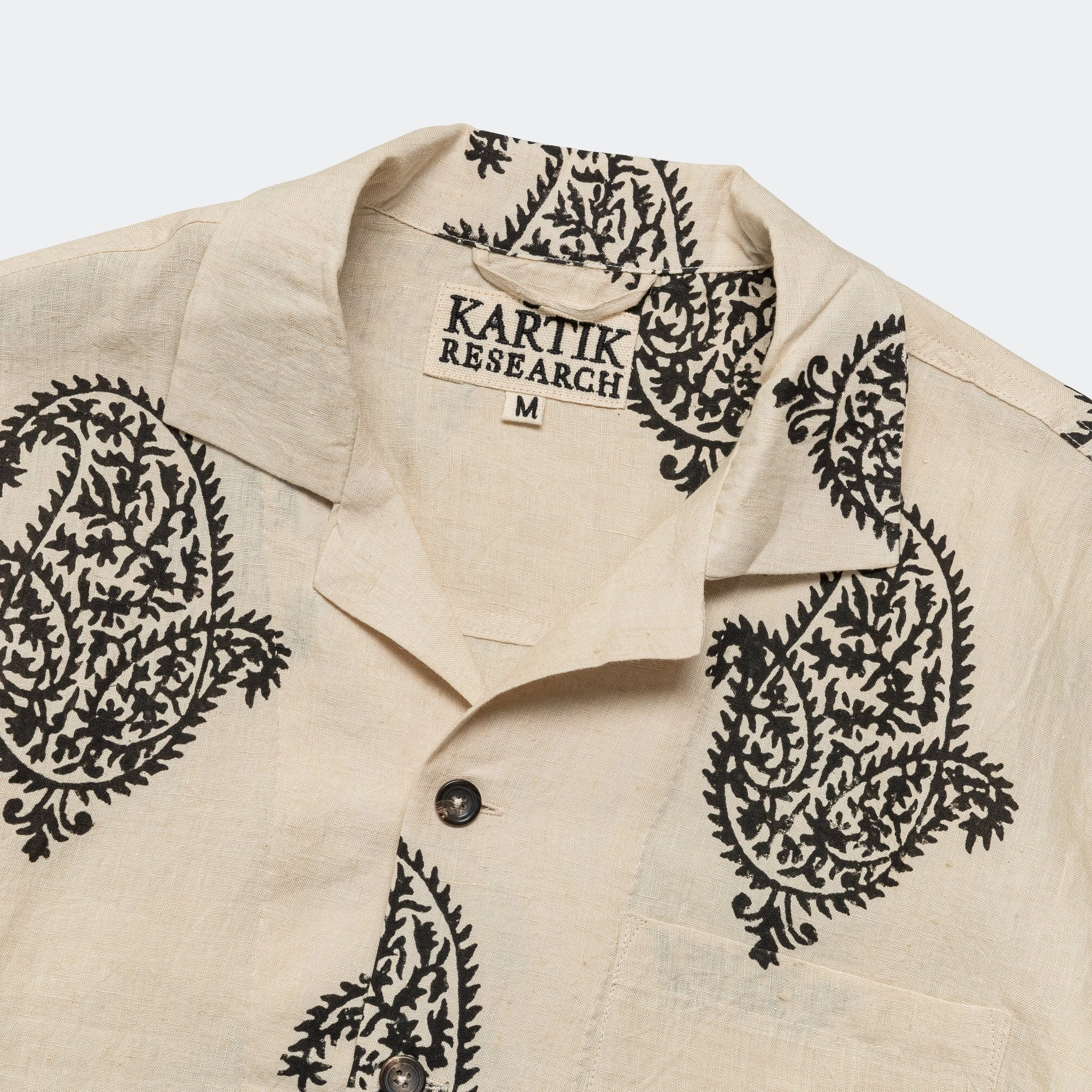 Camp Shirt LS - Hand Block Printed Paisley Harda/Black Non Chafe Seams