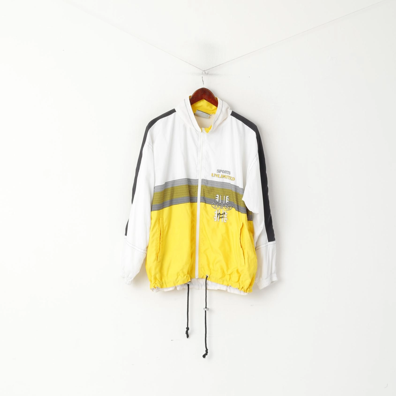 Canyon Men L Jacket White Vintage Bomber Sports Unlimited Zip Up Track Top Checked