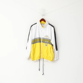 Canyon Men L Jacket White Vintage Bomber Sports Unlimited Zip Up Track Top Checked