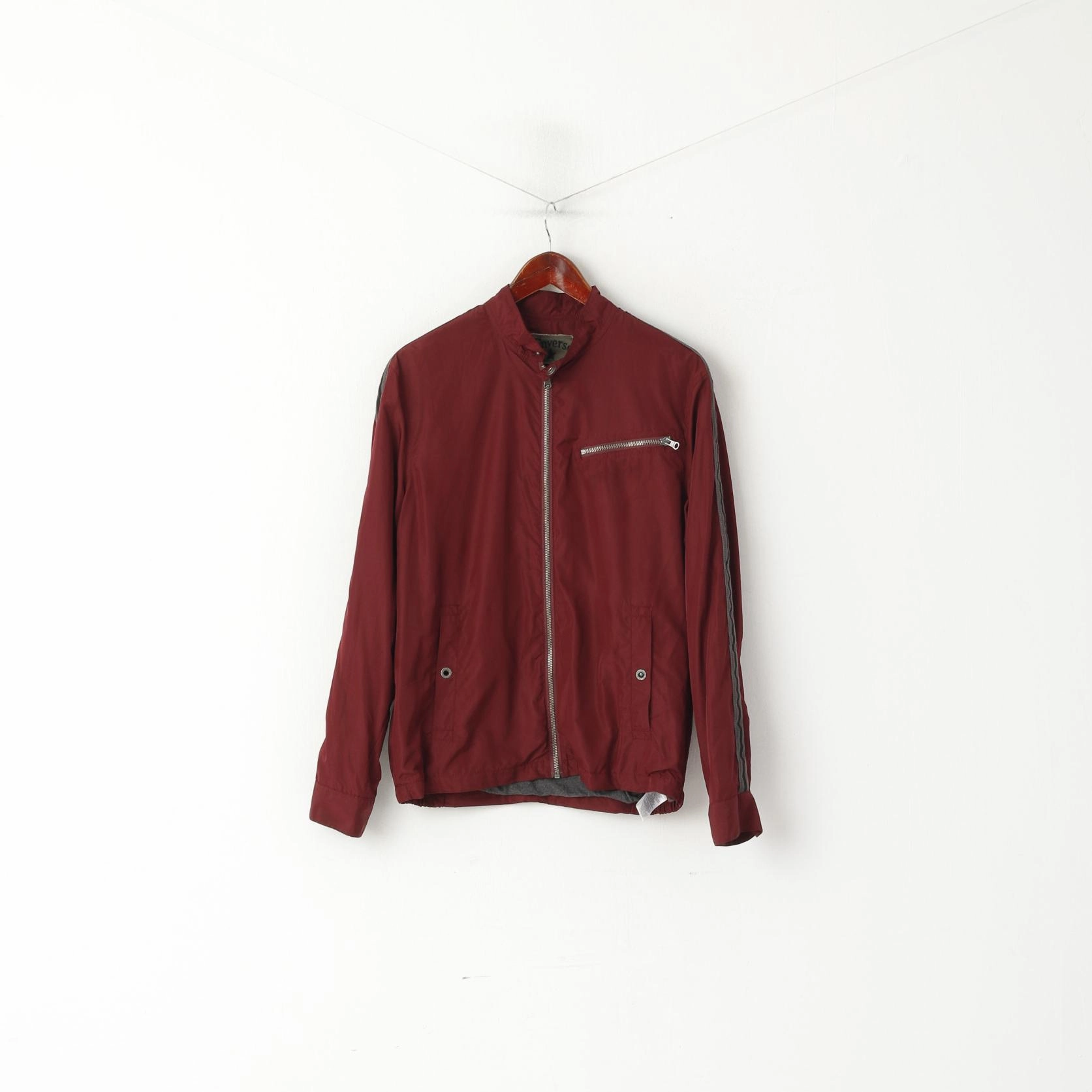 Converse Men S Jacket Burgundy Lightweight Sport Zip Pocket Full Zipper Top suitable for school uniforms Morning Chill