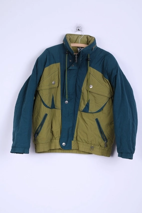Rodeo C&A Mens 44/46 S Jacket Vintage Shoulder Pads Hidden Hood Nylon Olive Mix - and - Match Mark