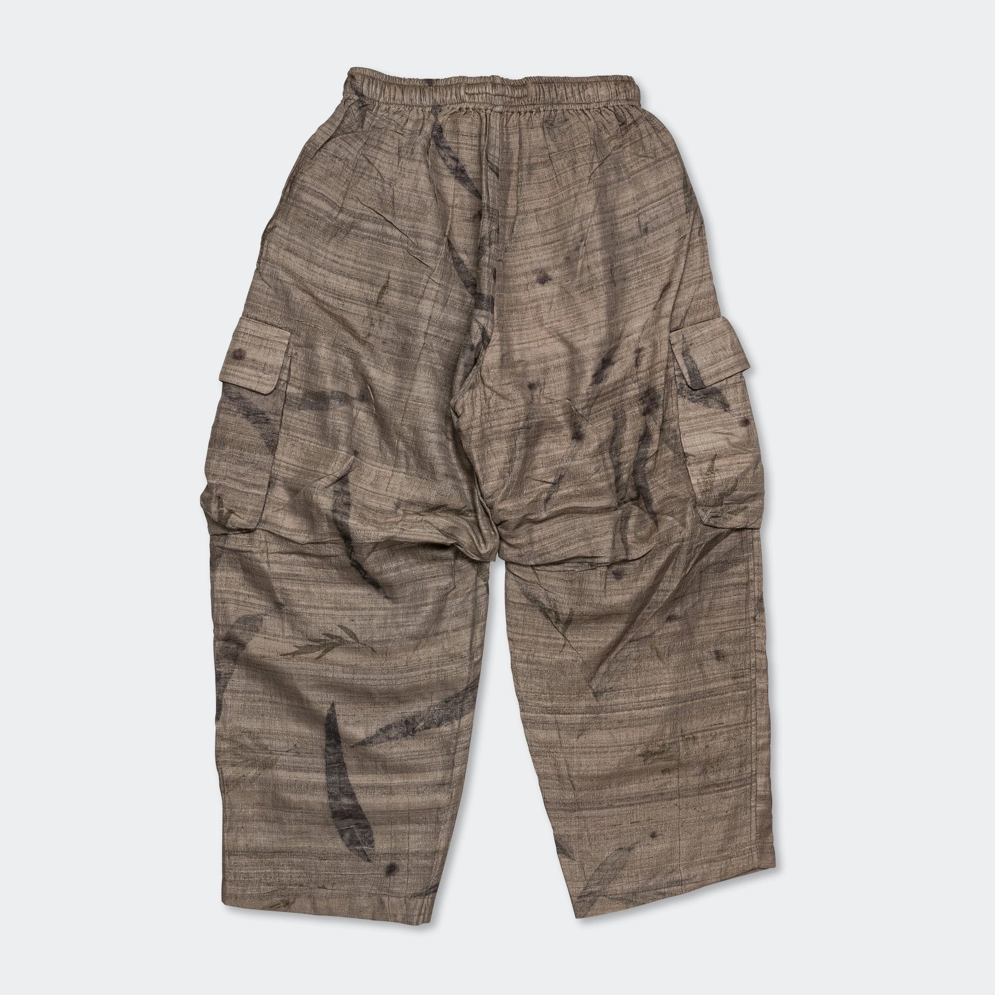 Cargo Pant - Silk Eco Printed Leaves Charcoal/Black Roomy Fit Fashionable Comfort