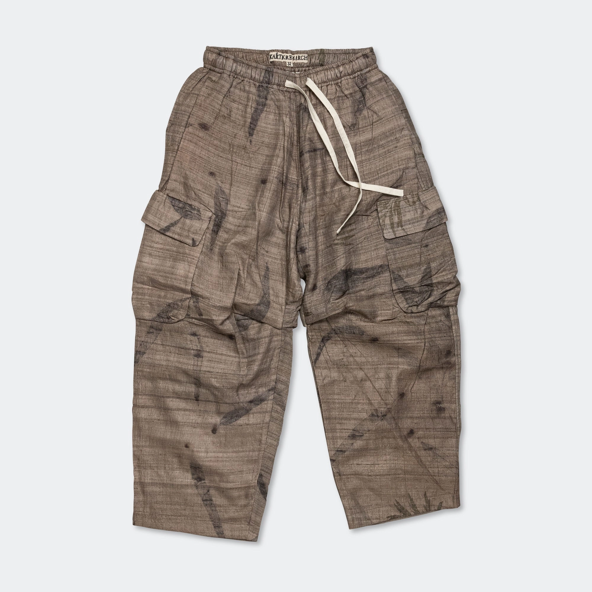 SeamlessPockets Cozy Stretch Cargo Pant - Silk Eco Printed Leaves Charcoal/Black