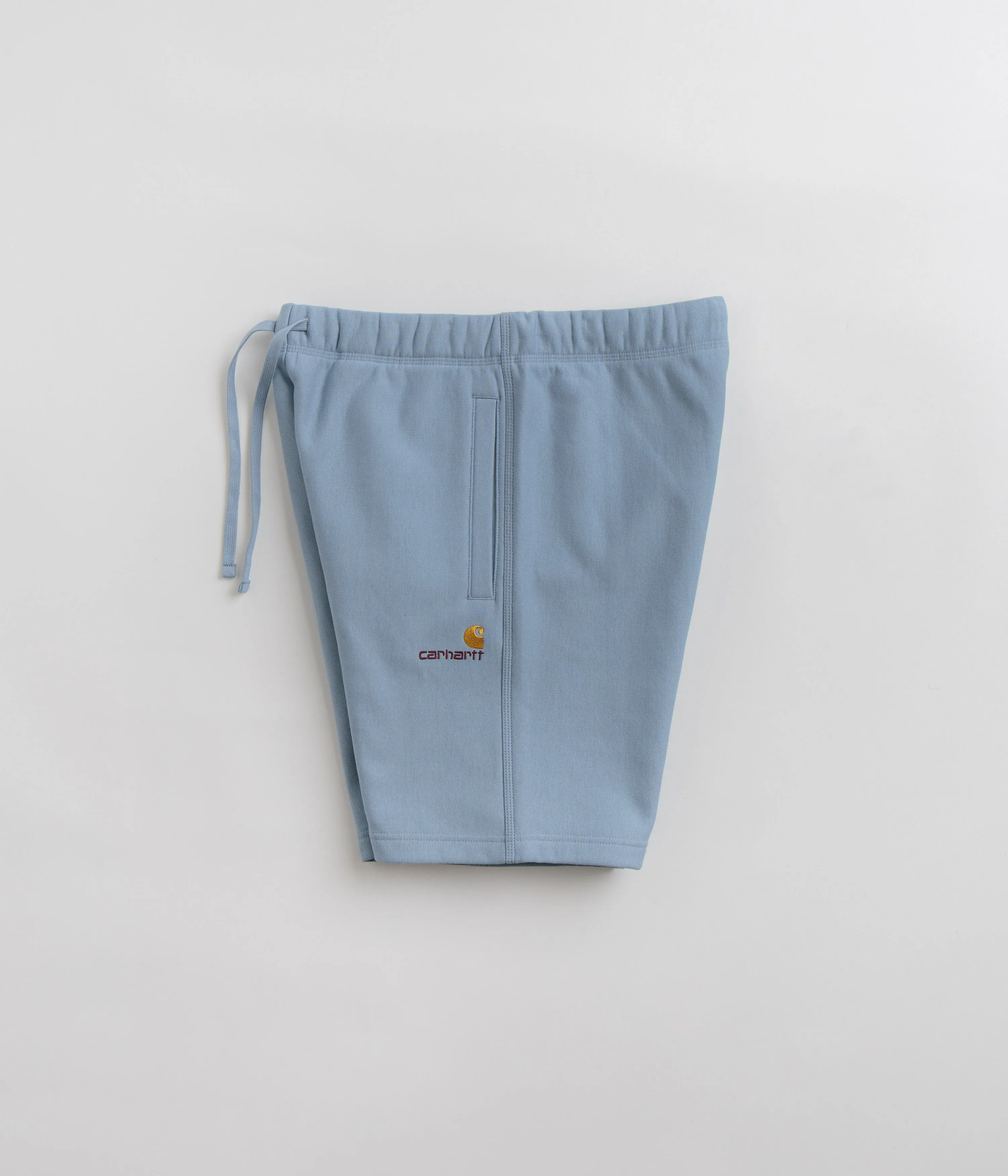 Wool blend Sweat Wicking Channels Carhartt American Script Sweat Shorts - Frosted Blue