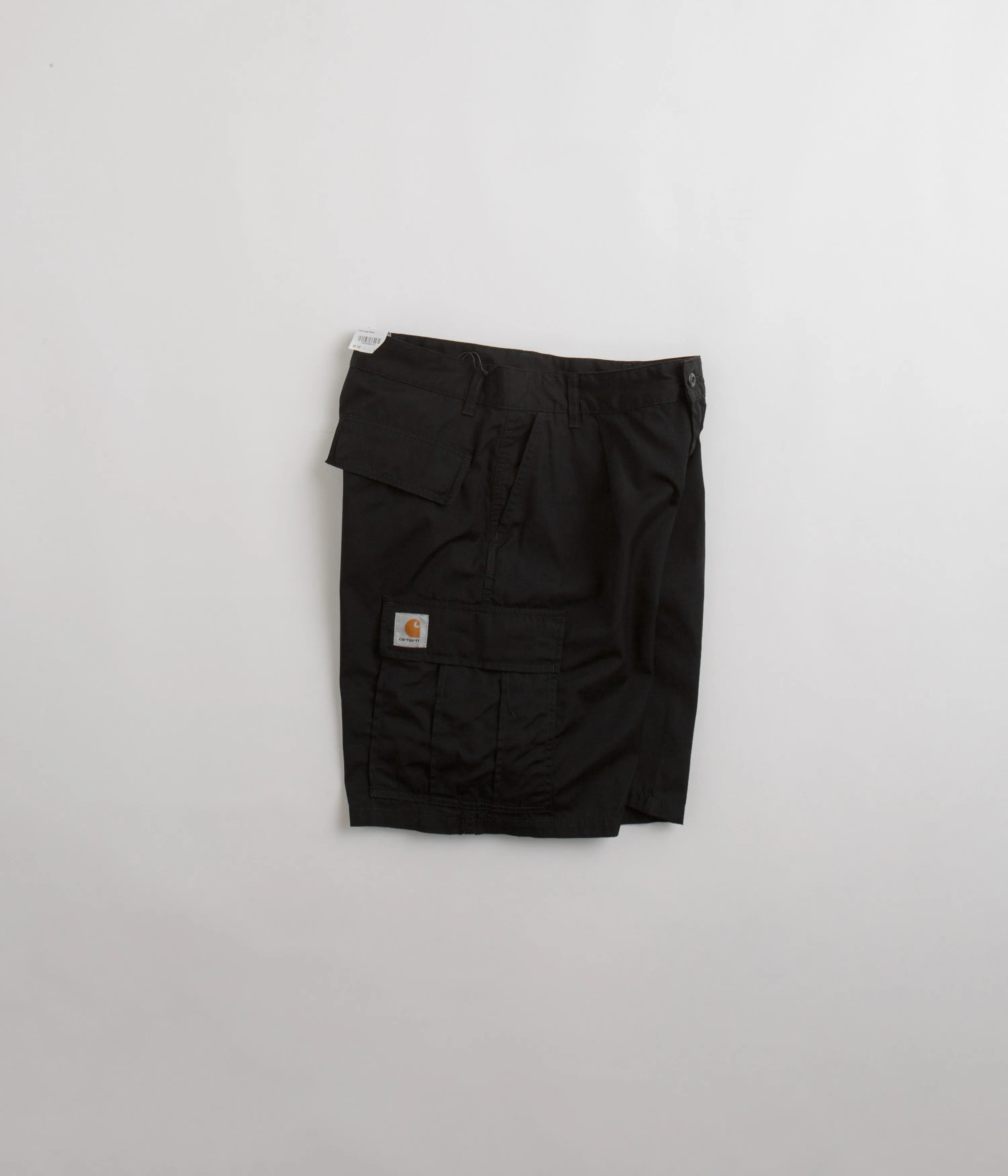 Carhartt Cole Cargo Shorts - Rinsed Black Faux Leather Ventilated Mesh Panels