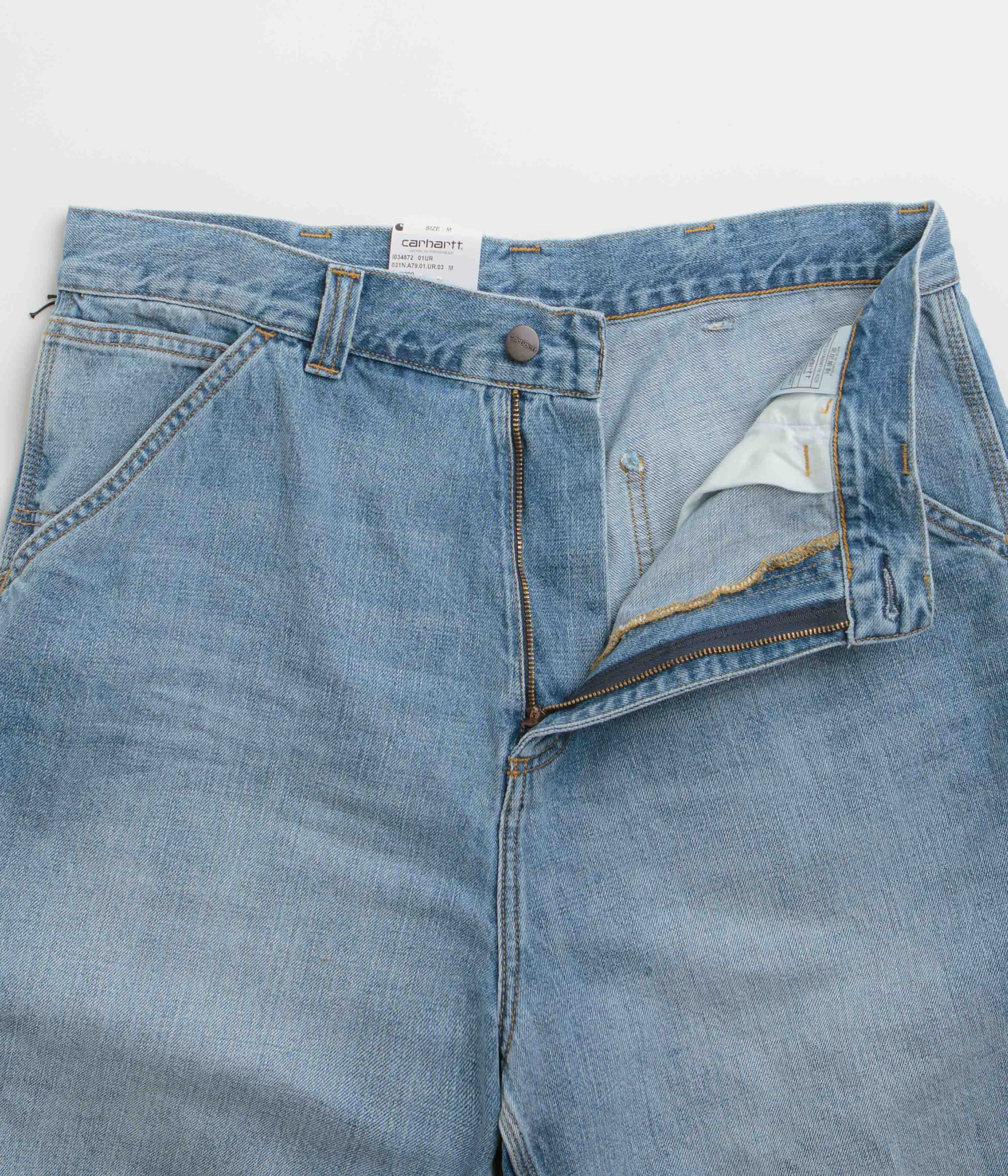 No Ride Up Silicone Grip Carhartt OG Single Knee Shorts - Blue Burst Washed