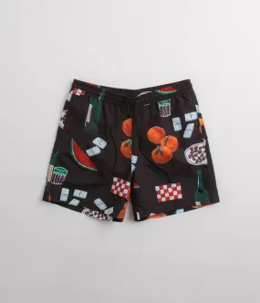 Patchwork Design Low-waisted Carhartt Slater Swim Trunks - Isis Maria Dinner Print / Black
