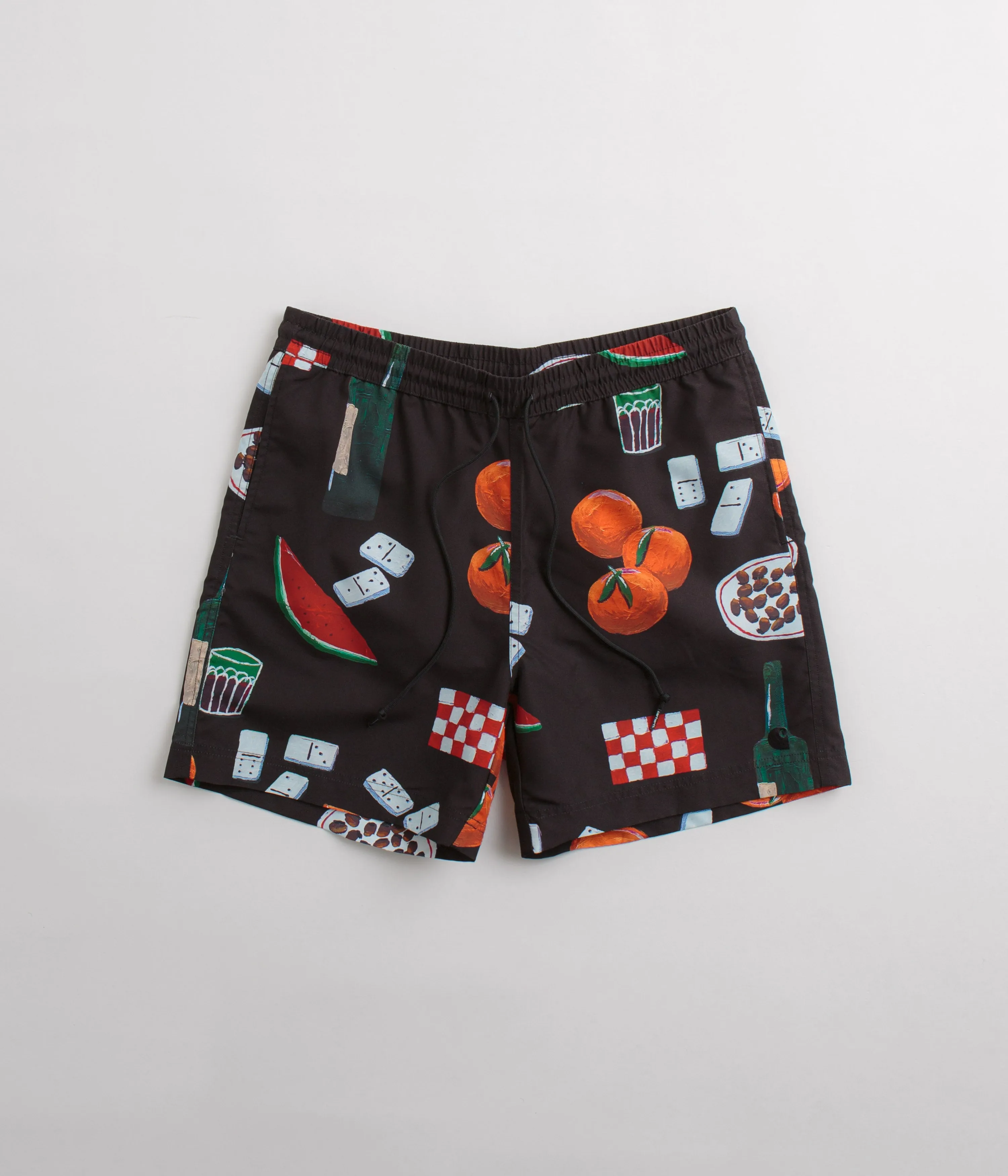 Patchwork Design Low-waisted Carhartt Slater Swim Trunks - Isis Maria Dinner Print / Black