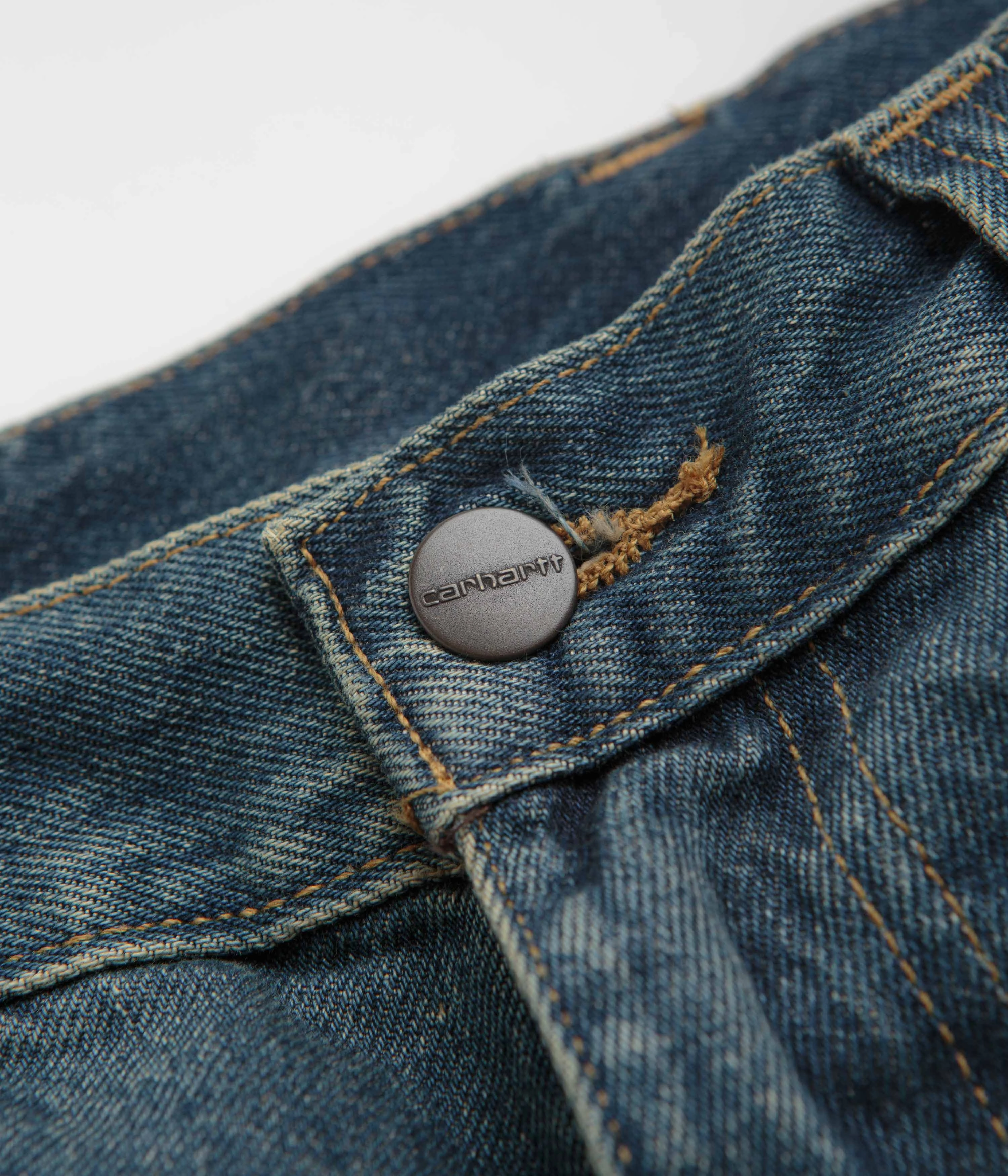 Carhartt Brandon Pants - Blue Worn Used Wash Wide Leg clean design