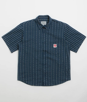 Multi Layer Stitching Carhartt Drewe Short Sleeve Shirt - Heart C Pinstripe / Ink / Natural