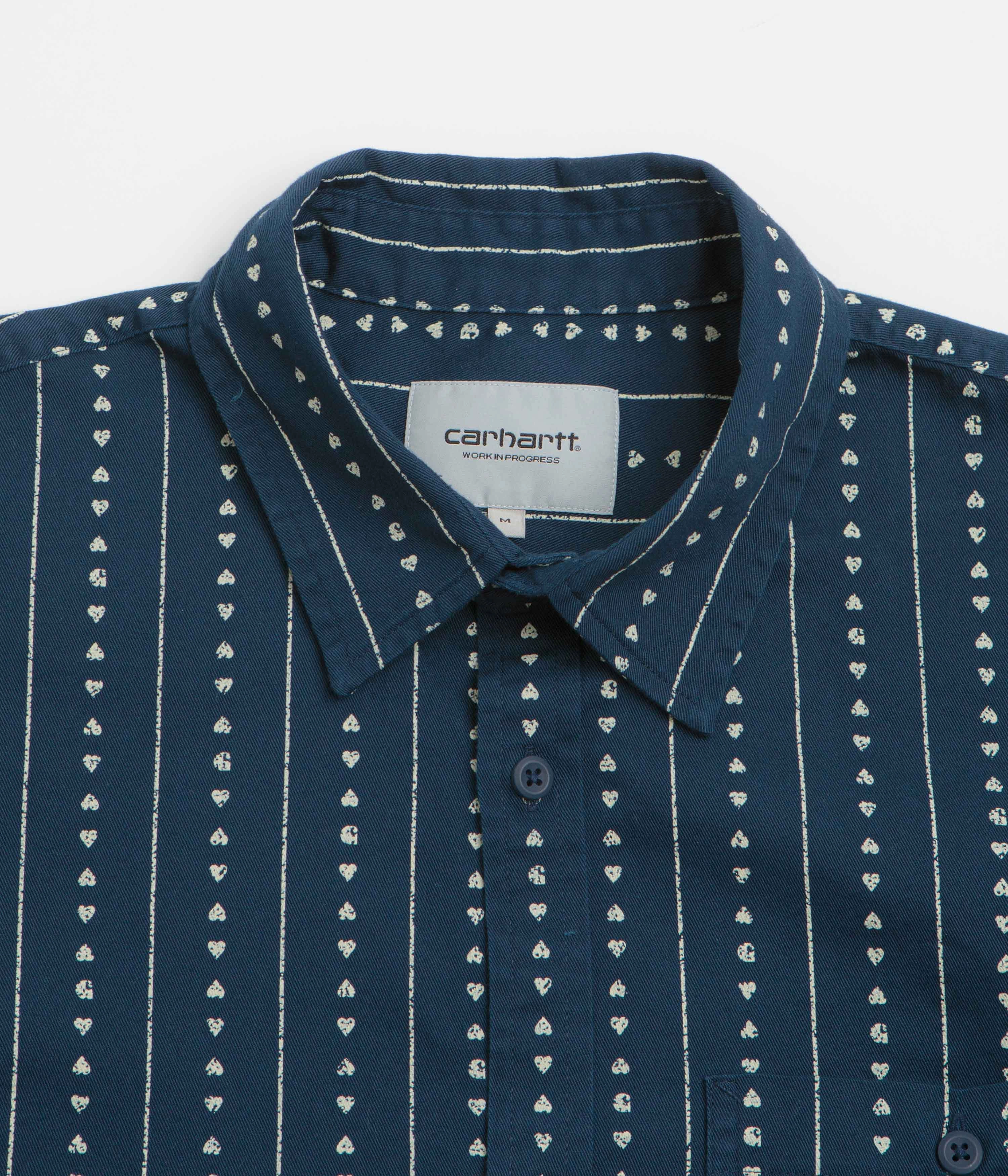 Carhartt Drewe Short Sleeve Shirt - Heart C Pinstripe / Ink / Natural Summer Vibes Unstructured Shoulder