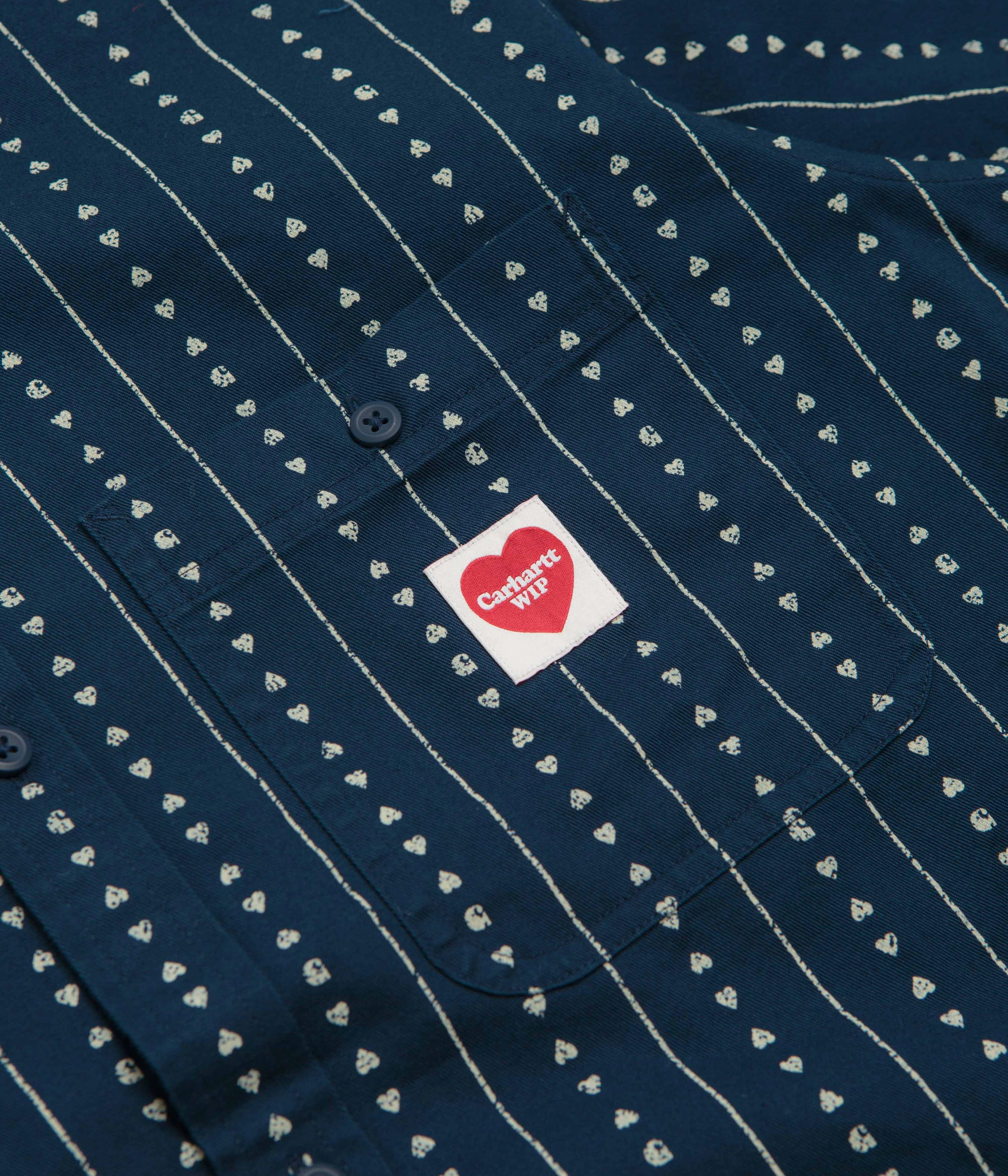 Carhartt Drewe Short Sleeve Shirt - Heart C Pinstripe / Ink / Natural Youth fashion Eye-Catching Pattern