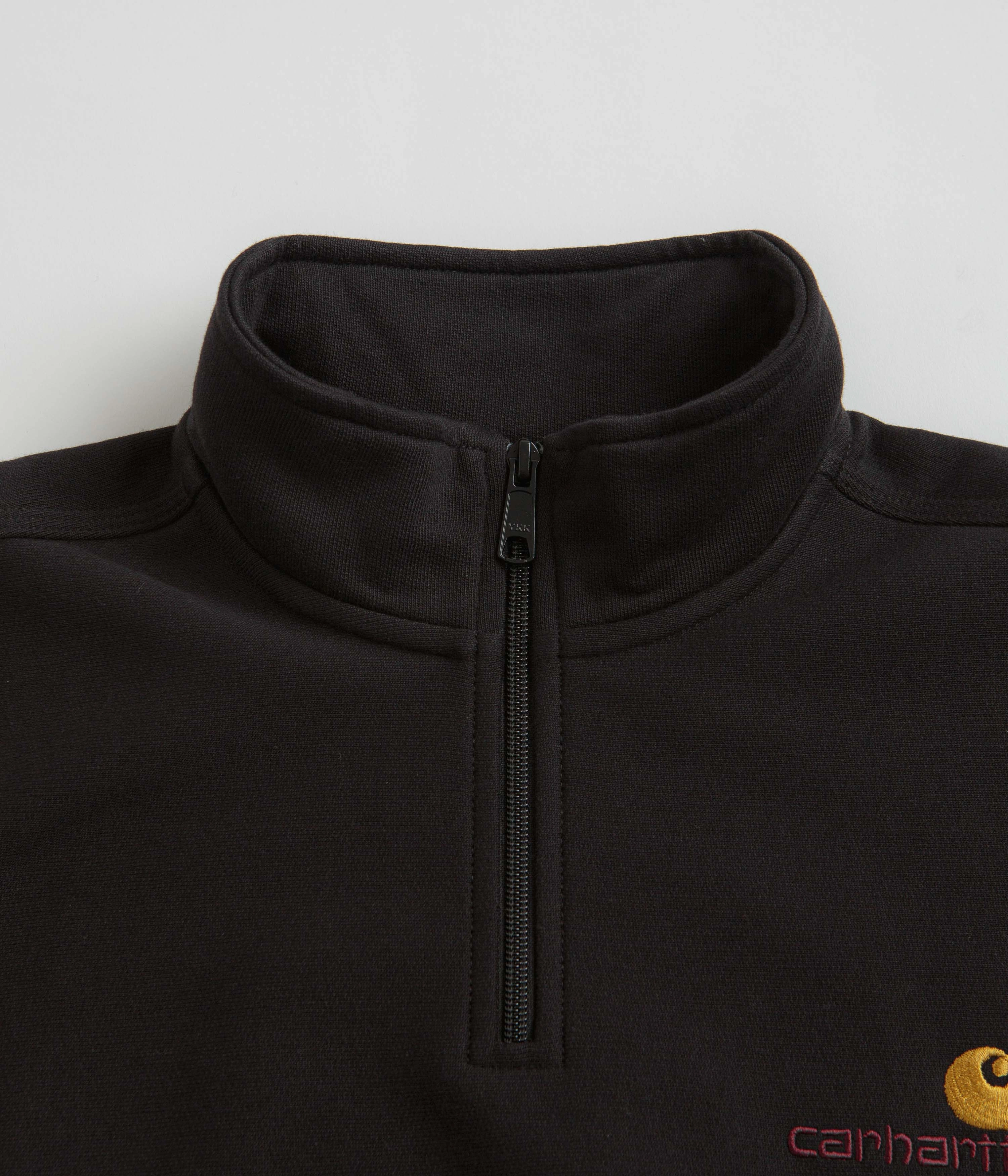 ironable Comfy Vibe Carhartt Half Zip American Script Sweatshirt - Black