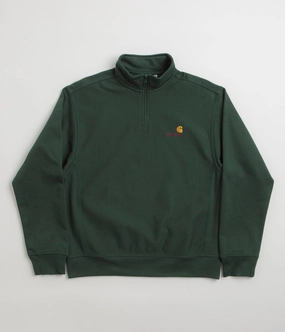 chain accents Carhartt Half Zip American Script Sweatshirt - Conifer