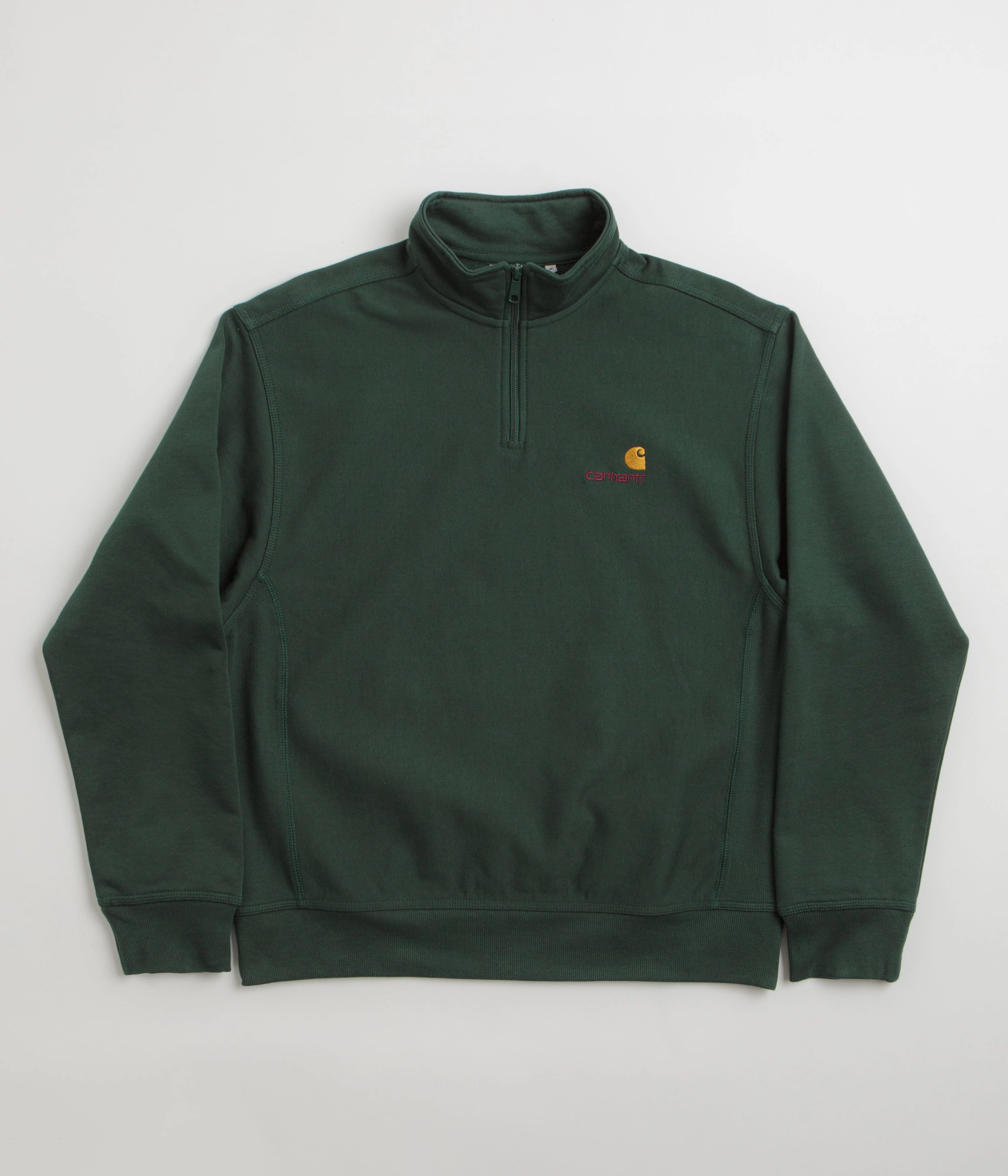 chain accents Carhartt Half Zip American Script Sweatshirt - Conifer