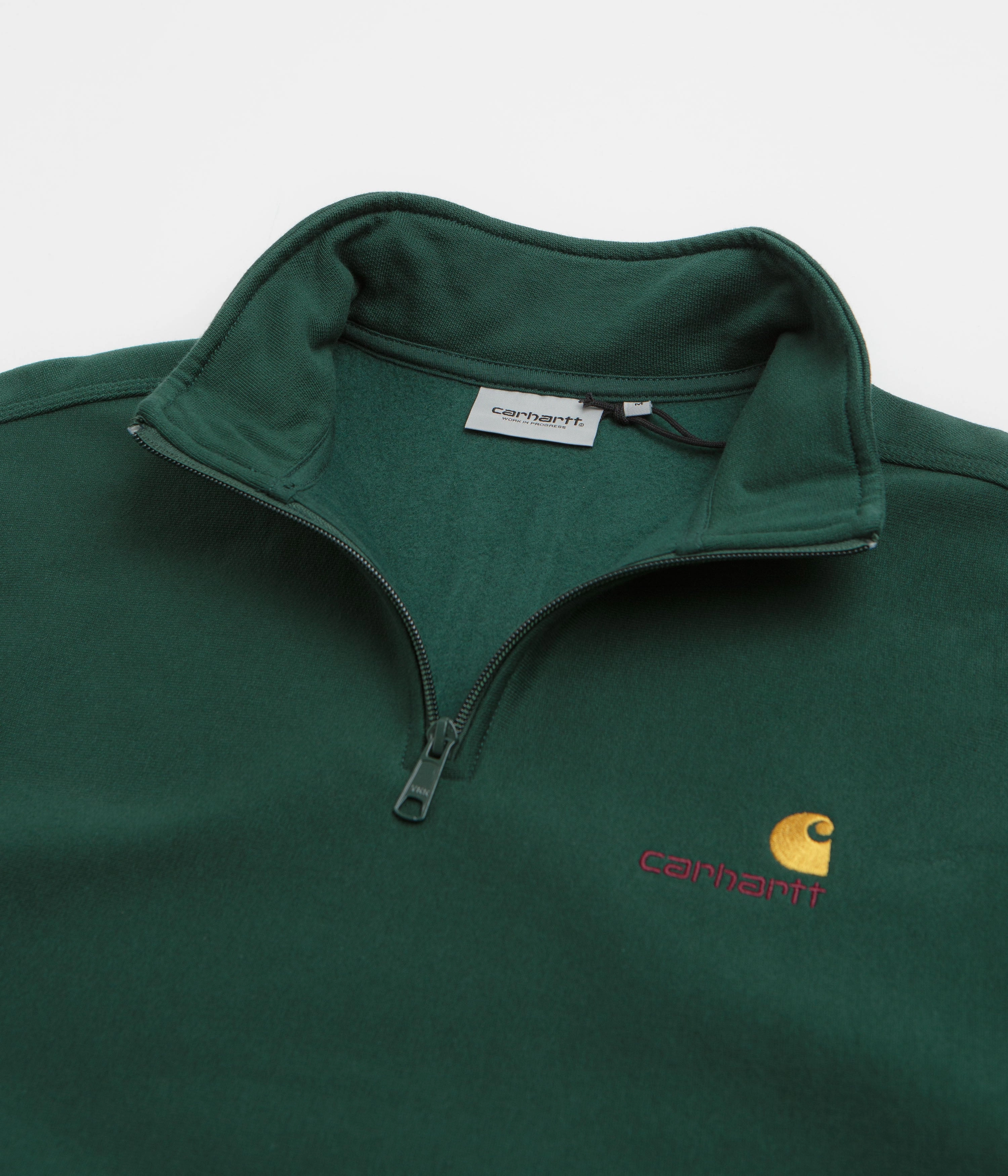 Carhartt Half Zip American Script Sweatshirt - Dark Fir Layer Minimal