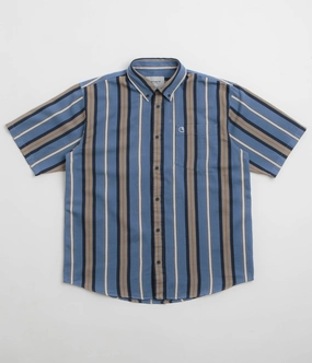 Carhartt Jarrell Short Sleeve Shirt - Jarrell Stripe / Blue Iris / Wax Solid Color Fade Resistant Formula