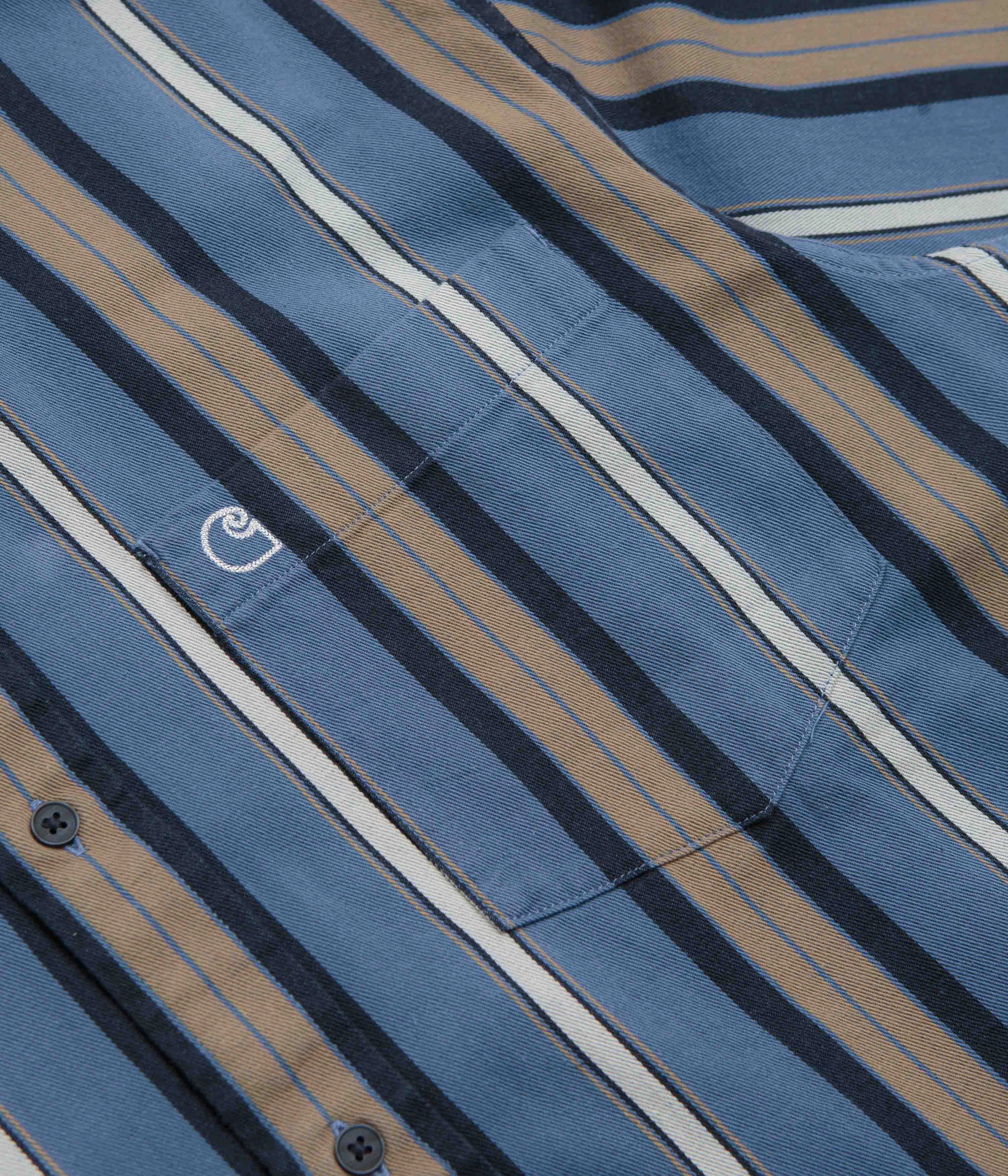 Abrasion Resistant Edges Carhartt Jarrell Short Sleeve Shirt - Jarrell Stripe / Blue Iris / Wax