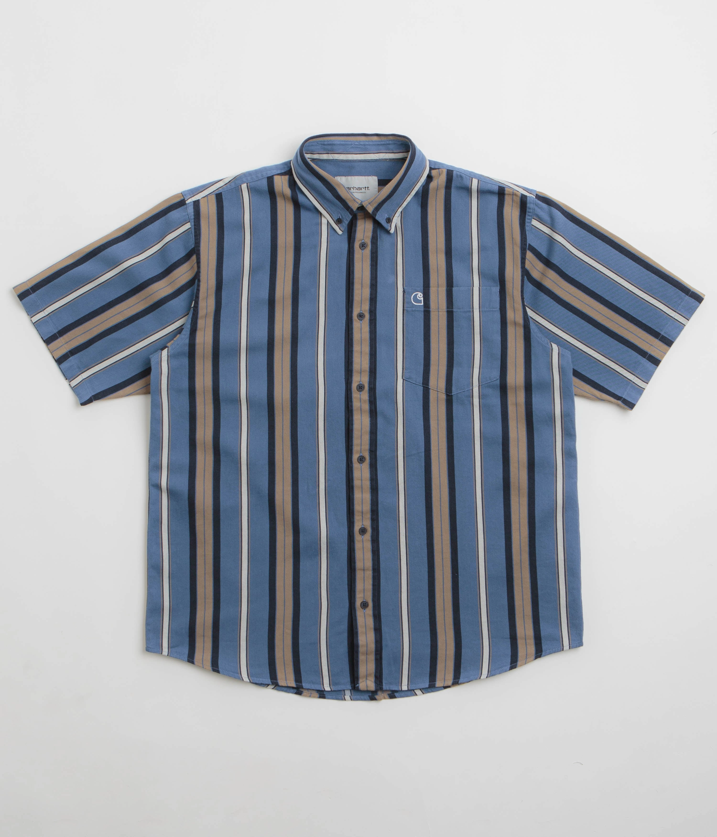 Carhartt Jarrell Short Sleeve Shirt - Jarrell Stripe / Blue Iris / Wax Solid Color Fade Resistant Formula
