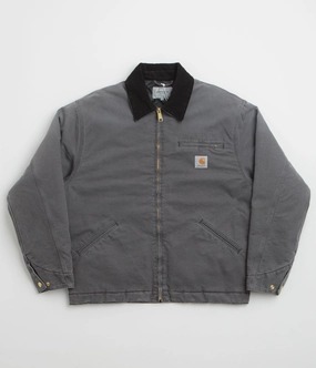 Carhartt OG Detroit Jacket - Graphite / Black Stone Canvas Performance Ready Stand Collar