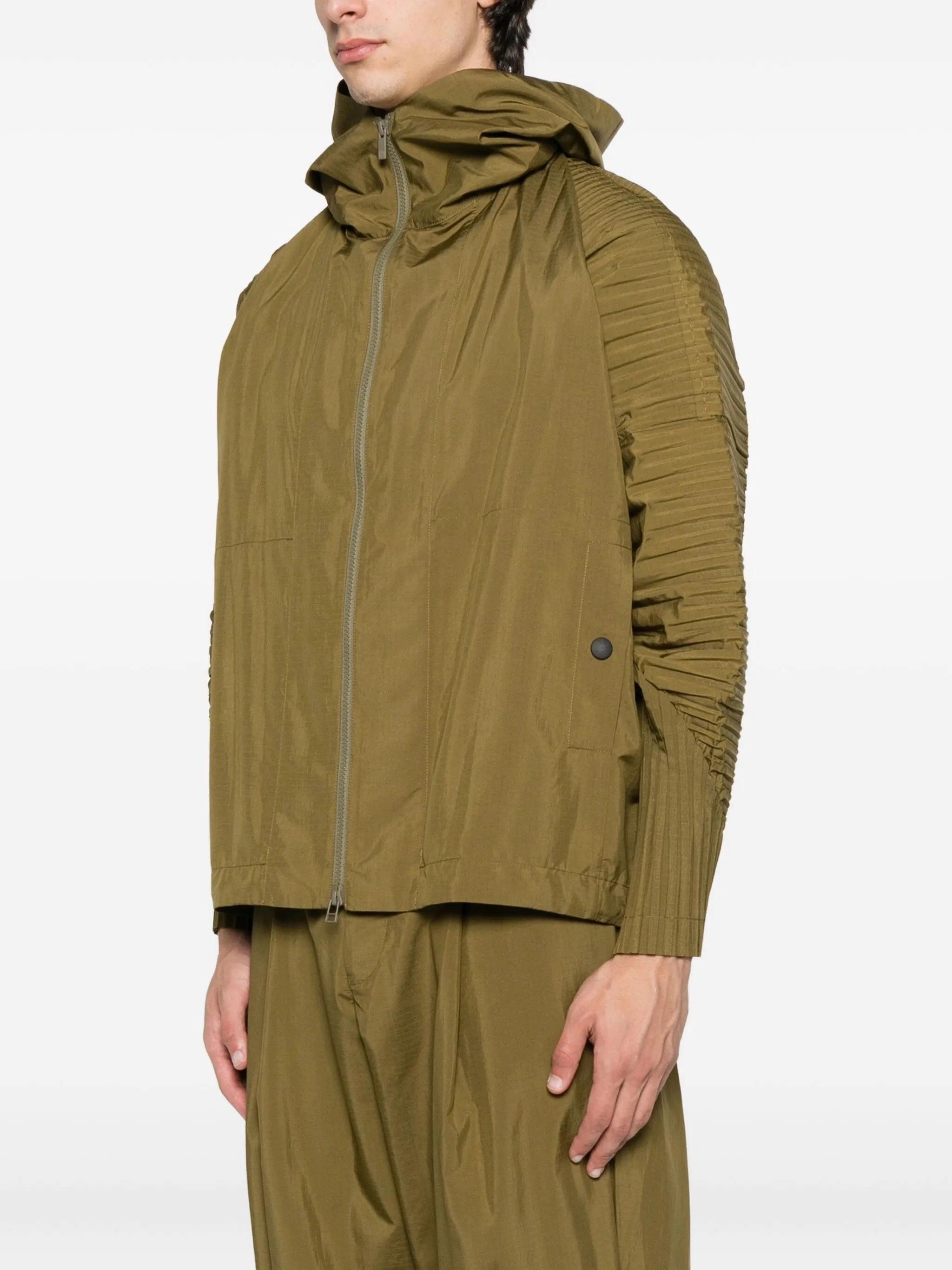 Cascade Blouson Jacket - Khaki Layered Collar Design