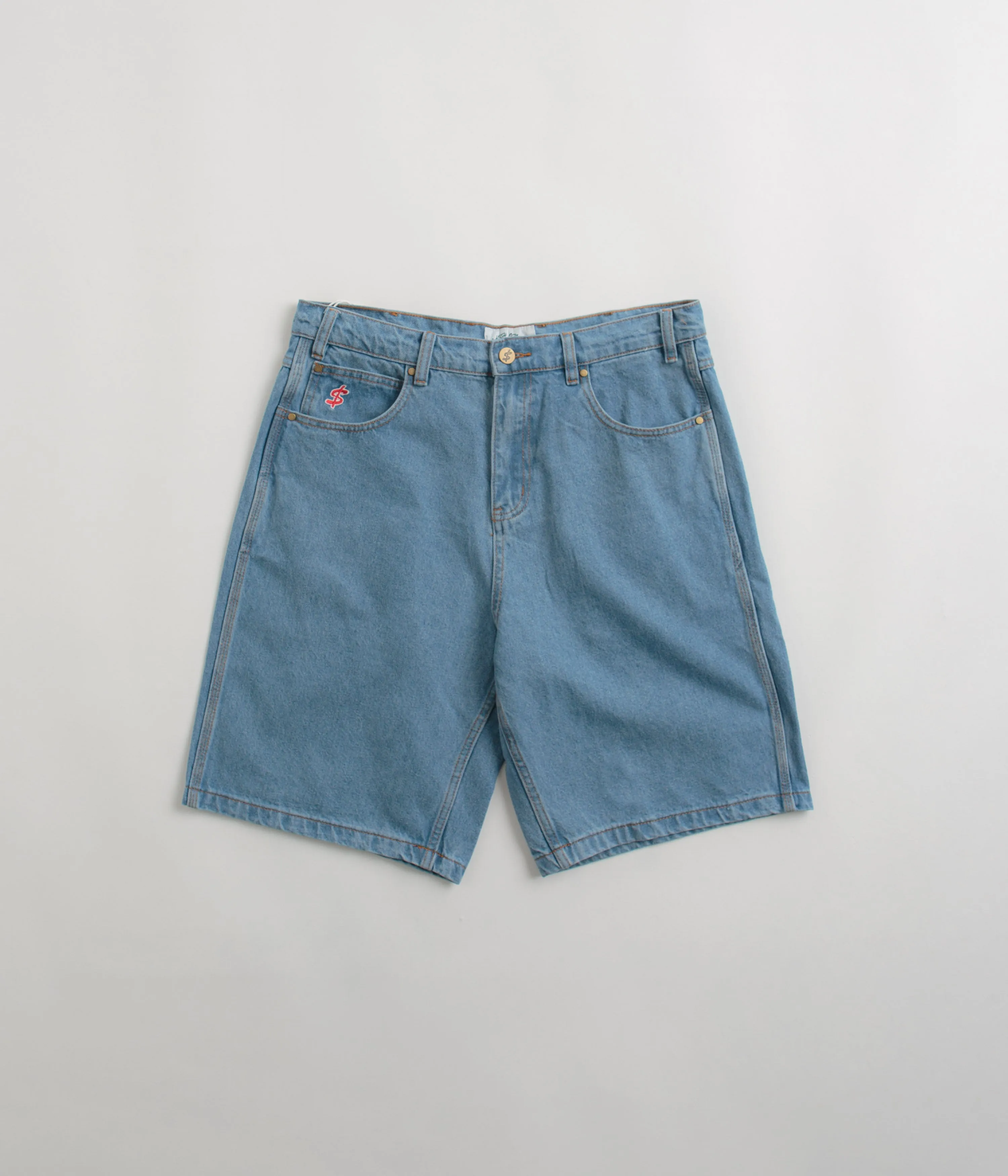 Breathable fabric Classic Fit Cash Only Logo Denim Shorts - Washed Indigo