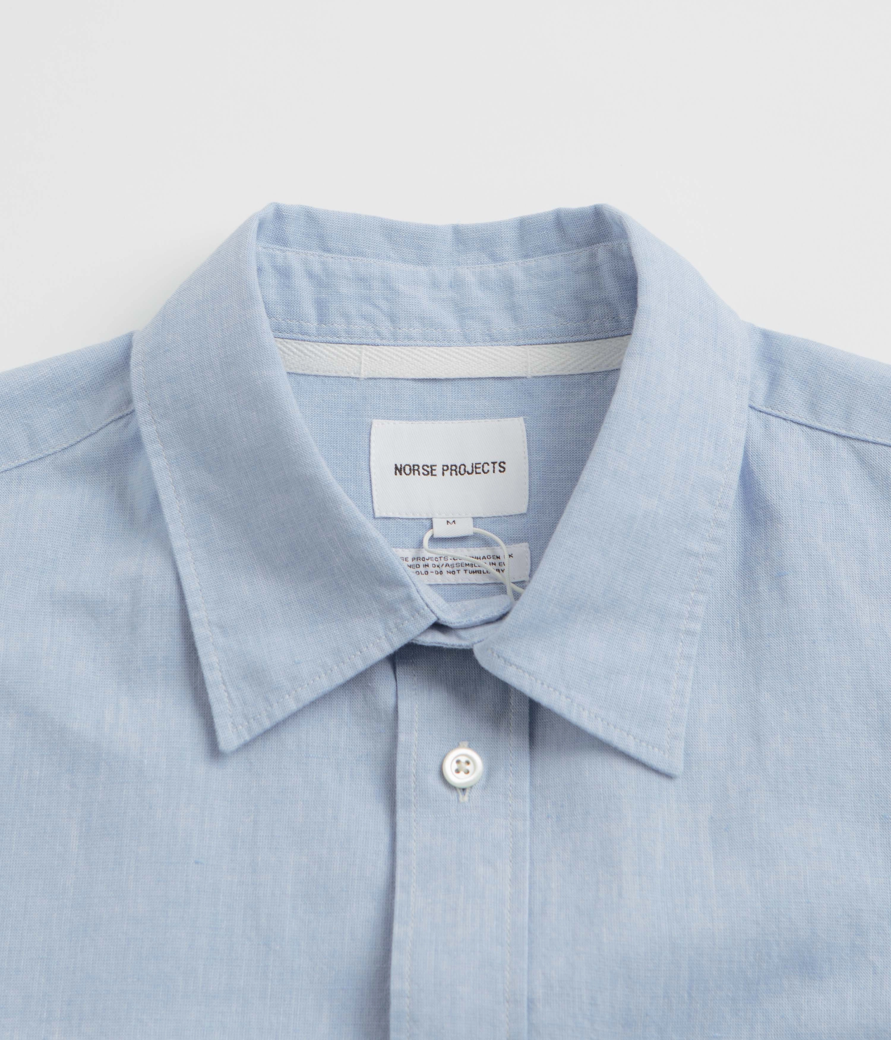 Fast Drying Stretchable Fabric Norse Projects Ivan Relaxed Cotton Linen Short Sleeve Shirt - Pale Blue