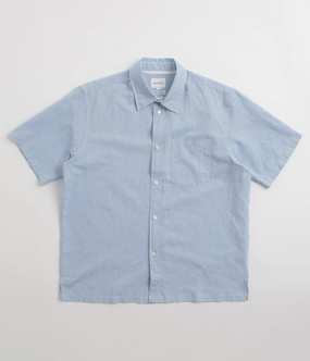 Norse Projects Ivan Relaxed Cotton Linen Short Sleeve Shirt - Pale Blue Sophisticated Style