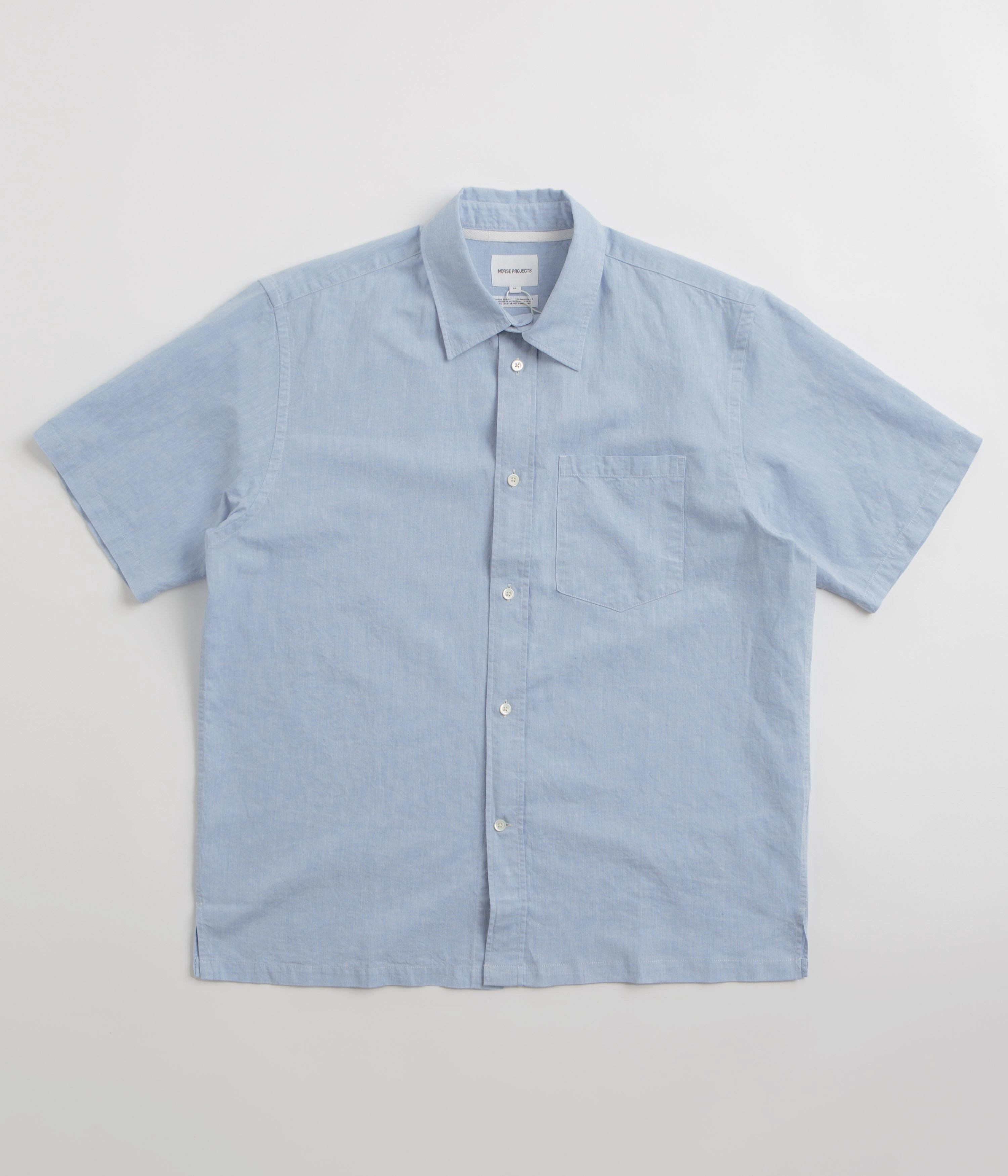 Norse Projects Ivan Relaxed Cotton Linen Short Sleeve Shirt - Pale Blue Sophisticated Style