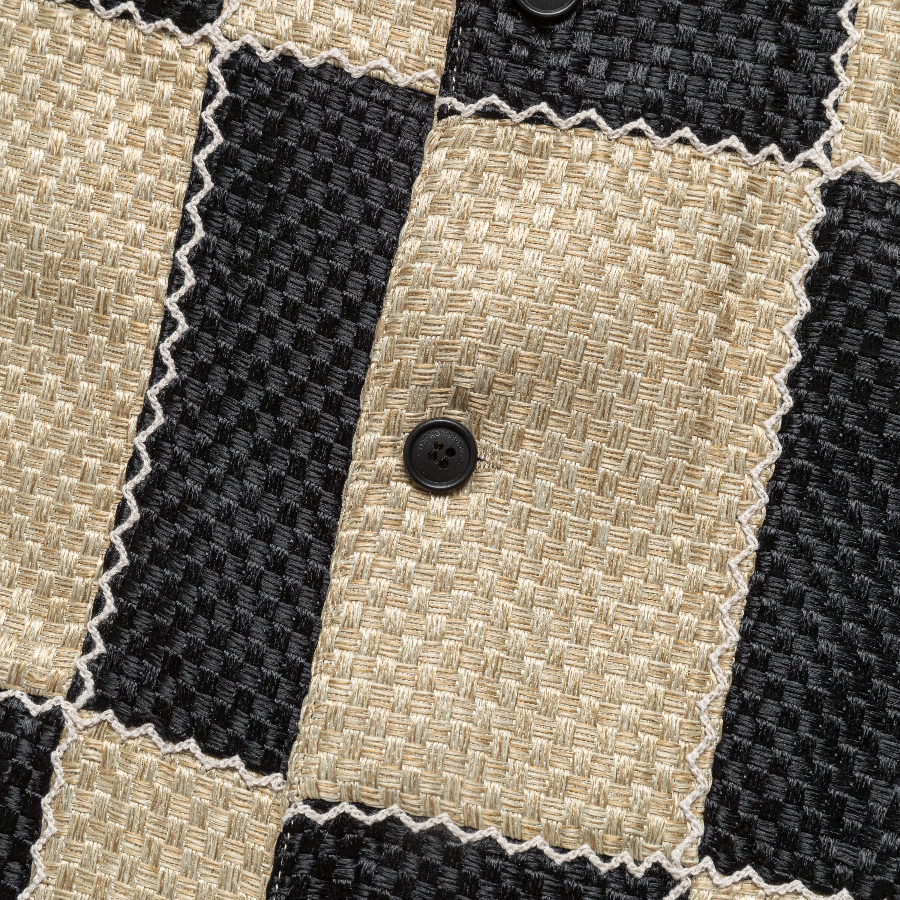 Patchwork Open Collar SS Shirt - Black/Beige Mesh Insert Versatile Clothing