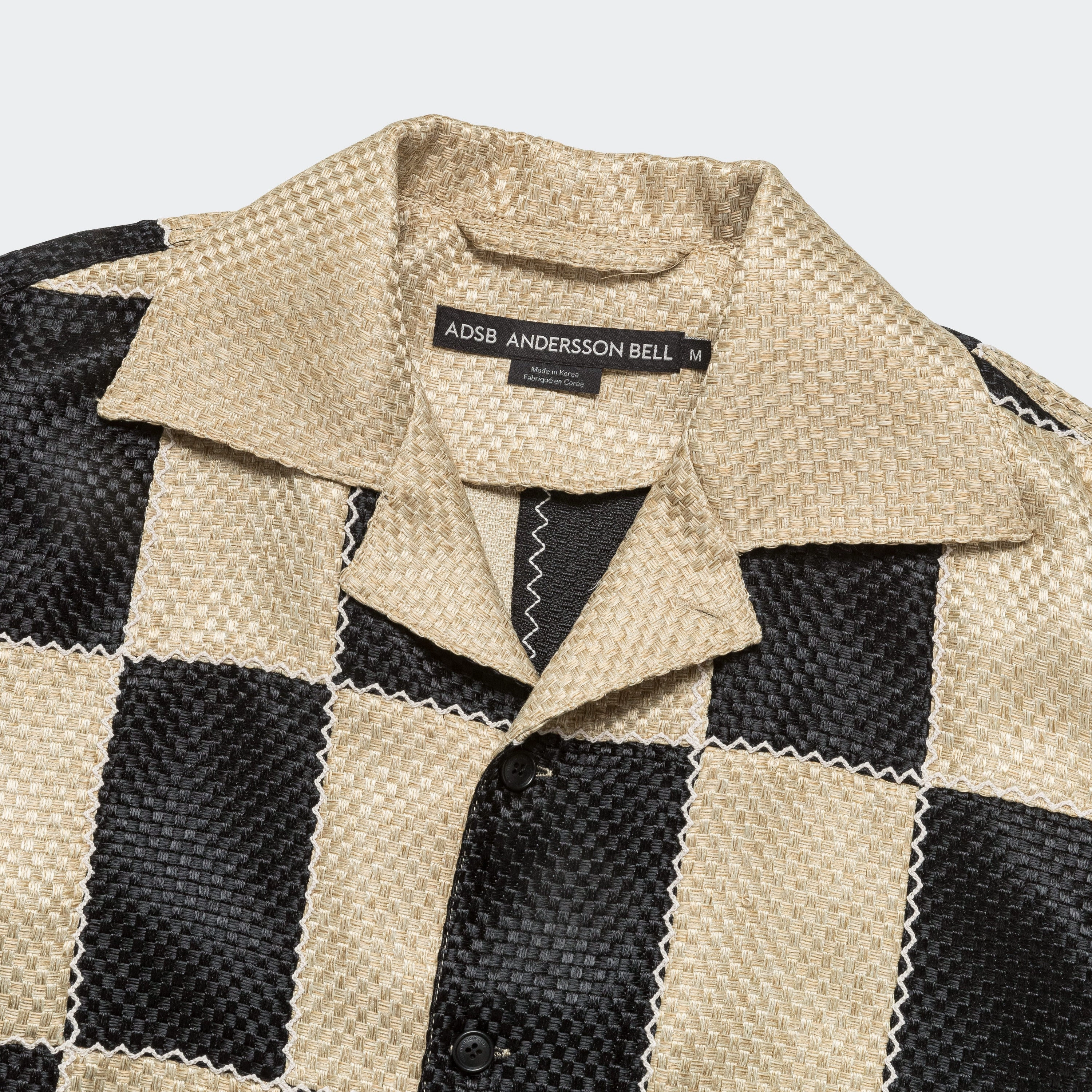 Patchwork Open Collar SS Shirt - Black/Beige Durable Quality