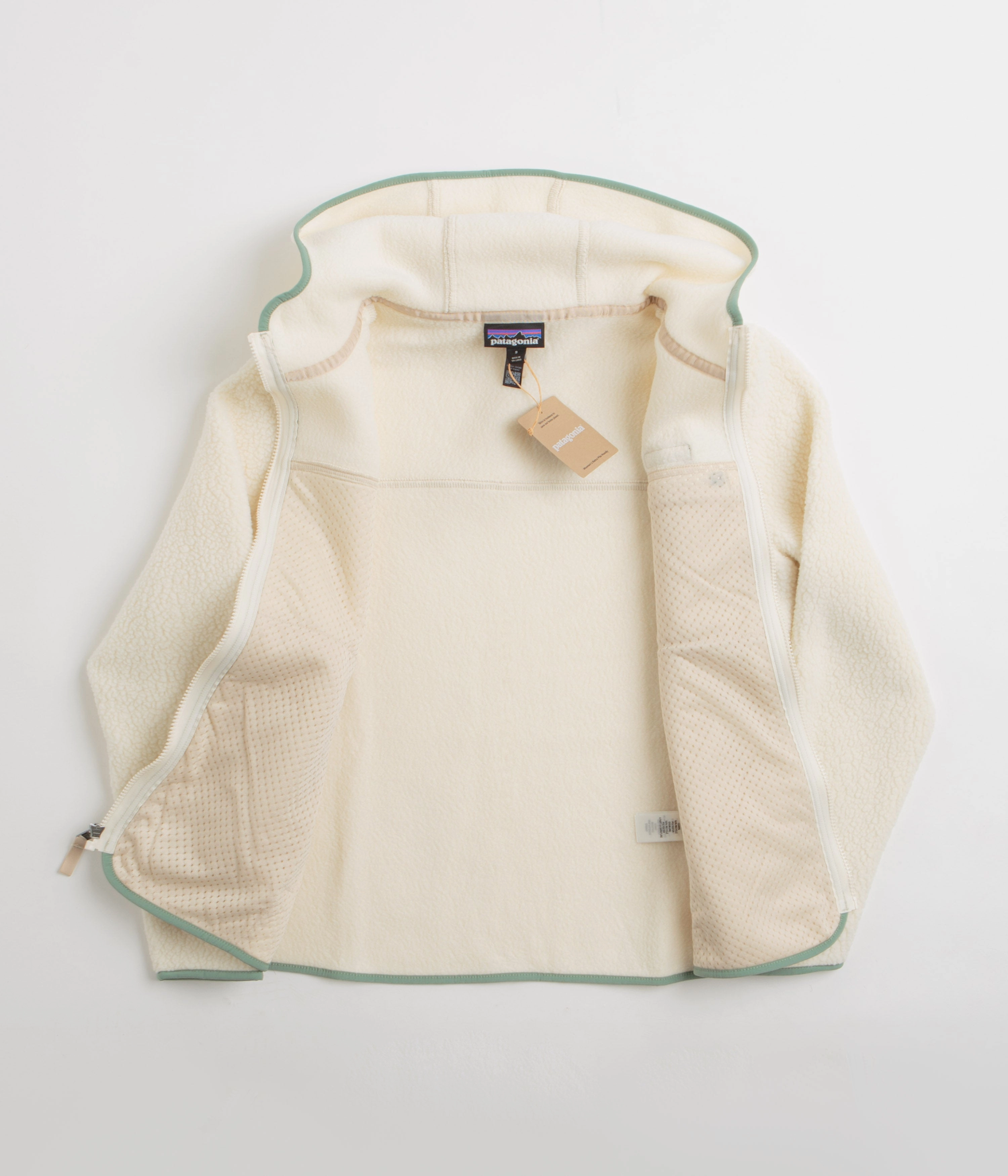 Patagonia Womens Retro Pile Hooded Fleece - Natural / Ellwood Green Smart Casual