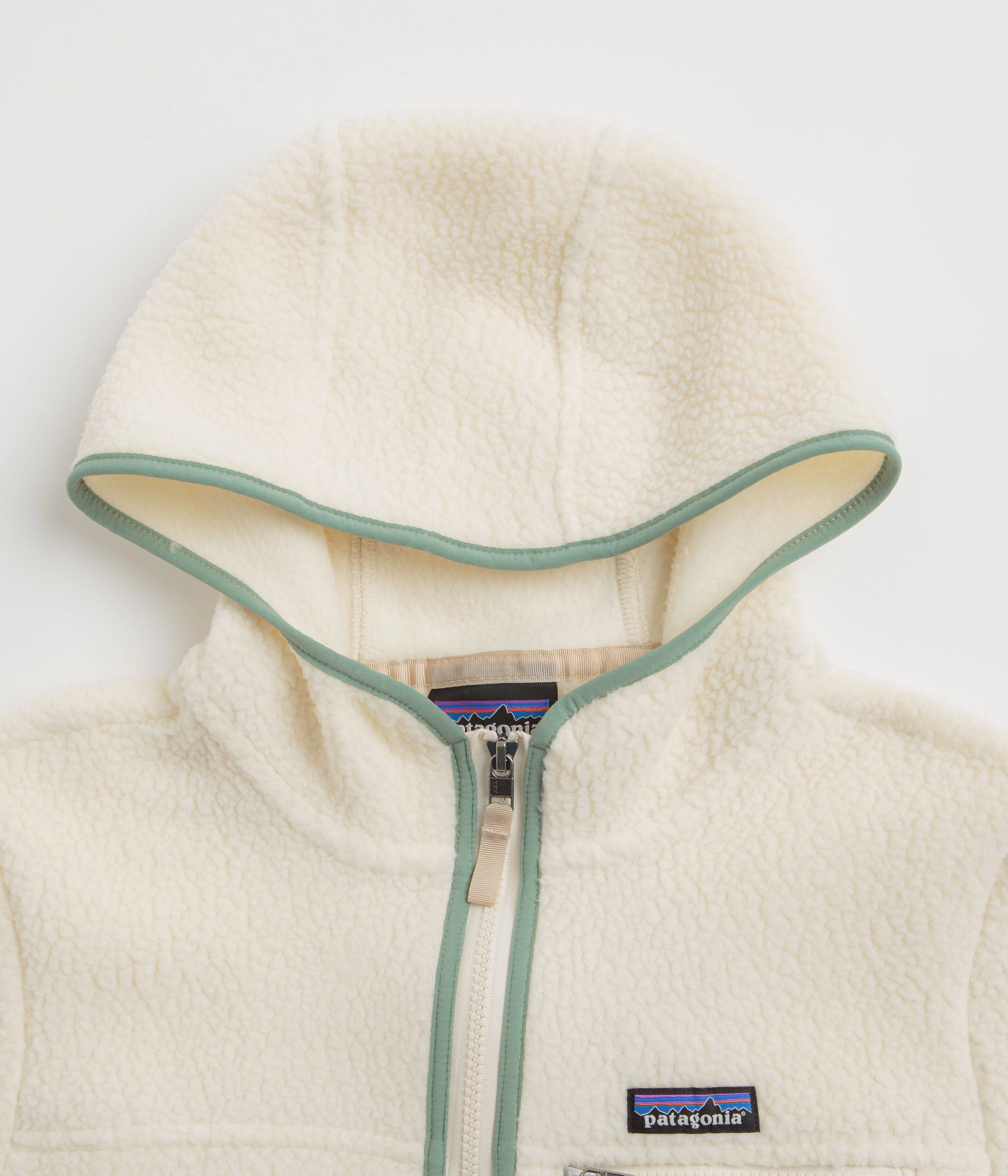 Patagonia Womens Retro Pile Hooded Fleece - Natural / Ellwood Green Cozy Days