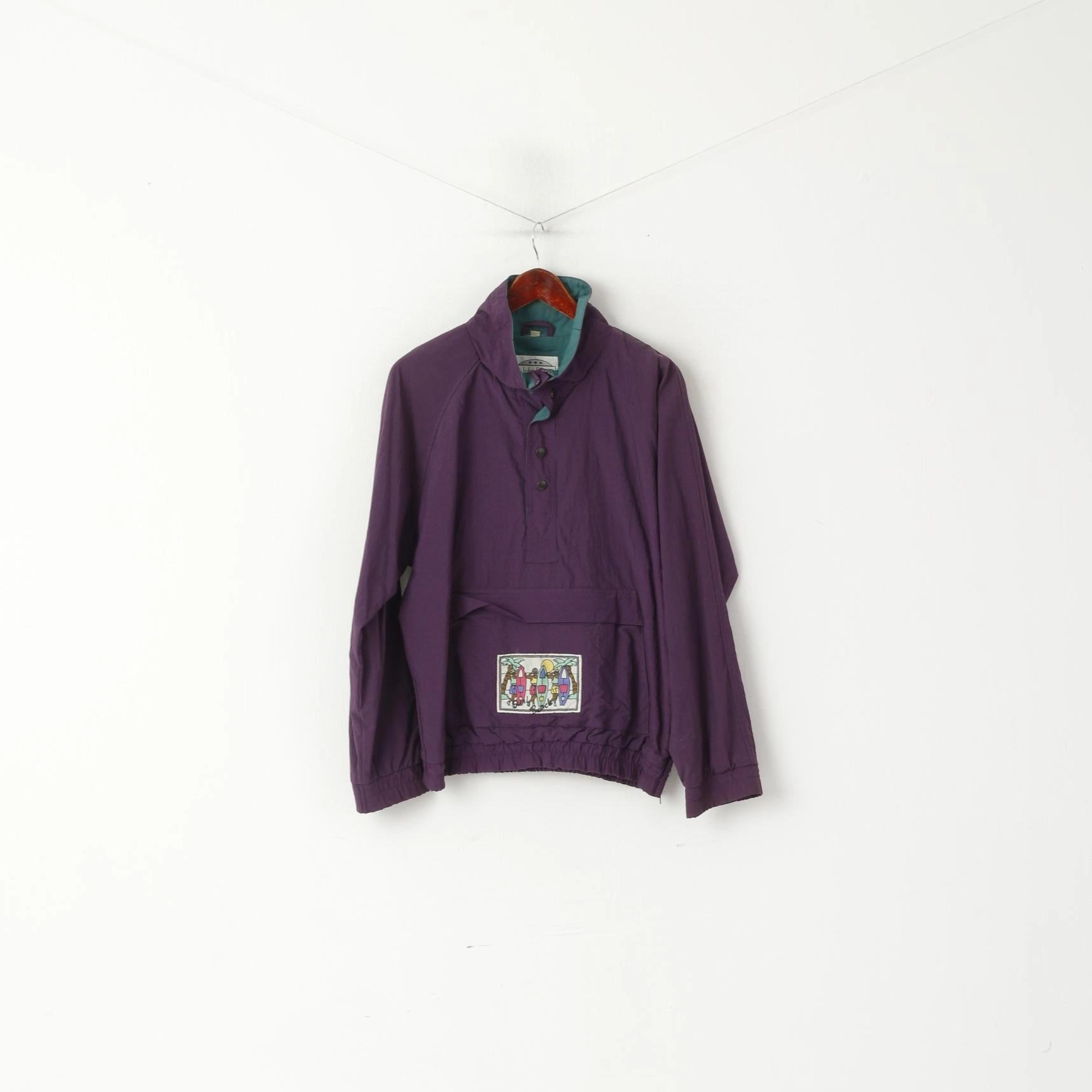 John F.Gee Men 44/46 S Jacket Purple Vintage Kangaroo Pocket Nylon Waterproof Top Tech Style Surprise