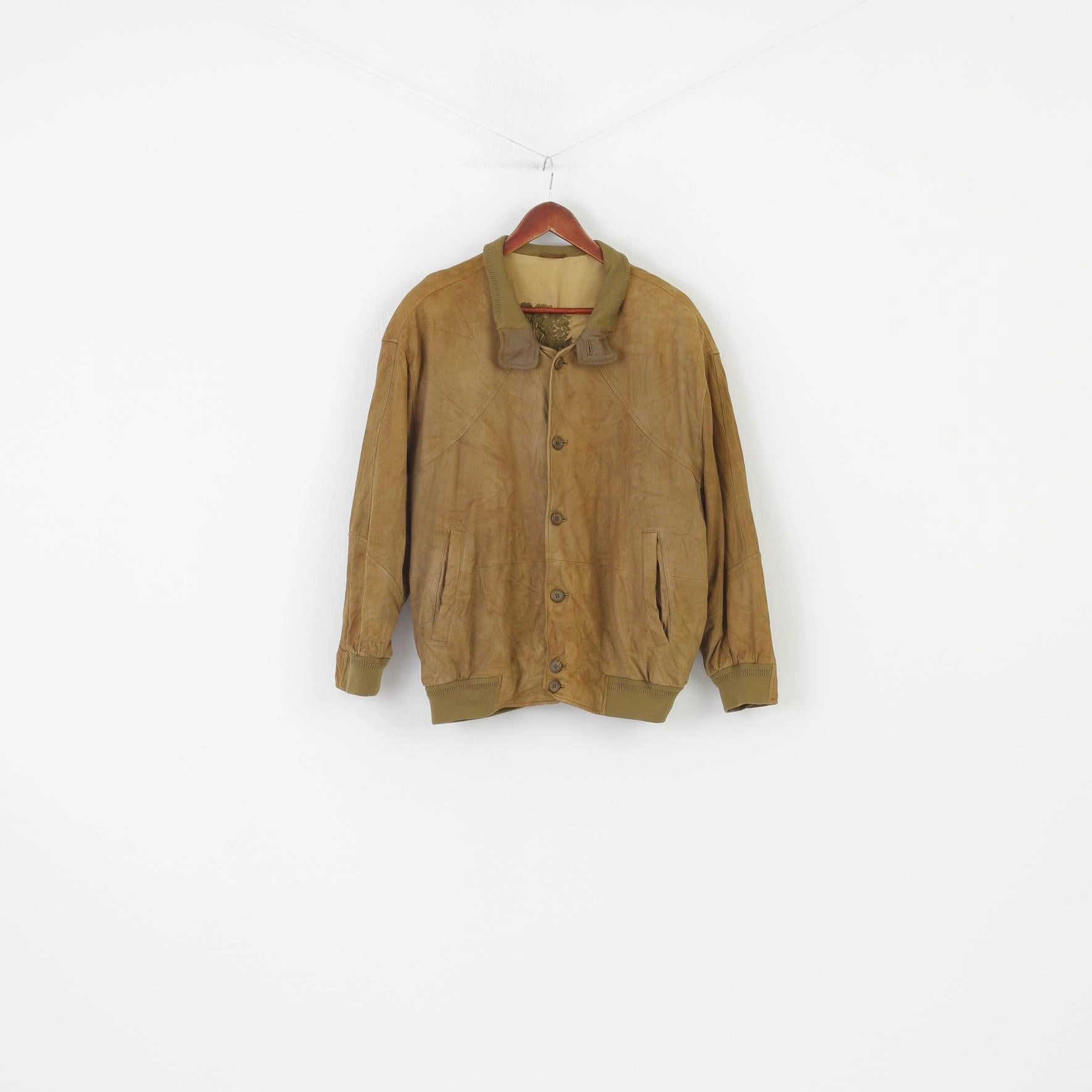 Kapraun Men L Jacket Modal Khaki Bottoms Vintage Collar Oversize Pockets  Top Comfortable Shield