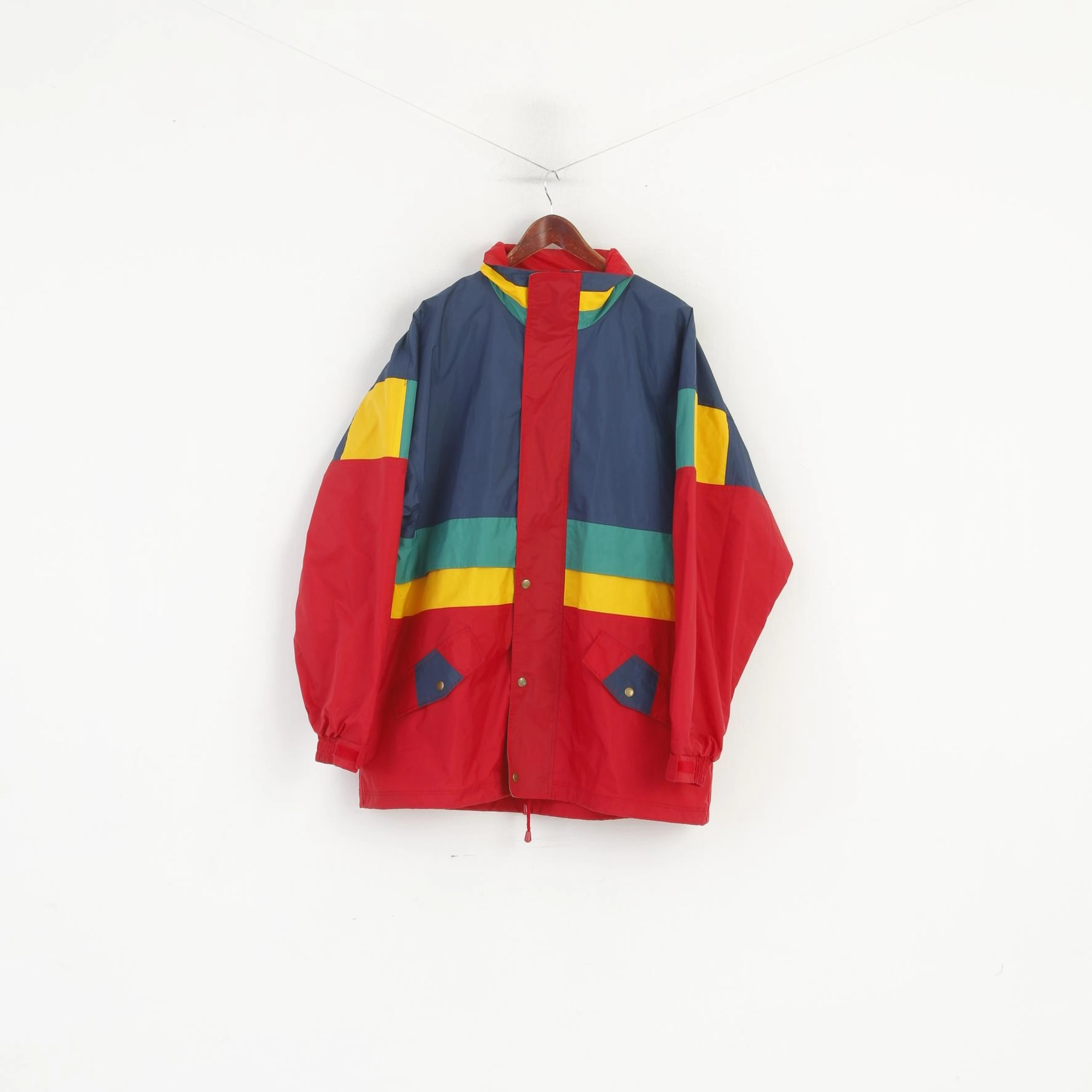 Sport Classic Men XL Jacket Red Vintage Nylon Waterproof Hooded American Concept Top Stand Collar Tear Resistant Panels