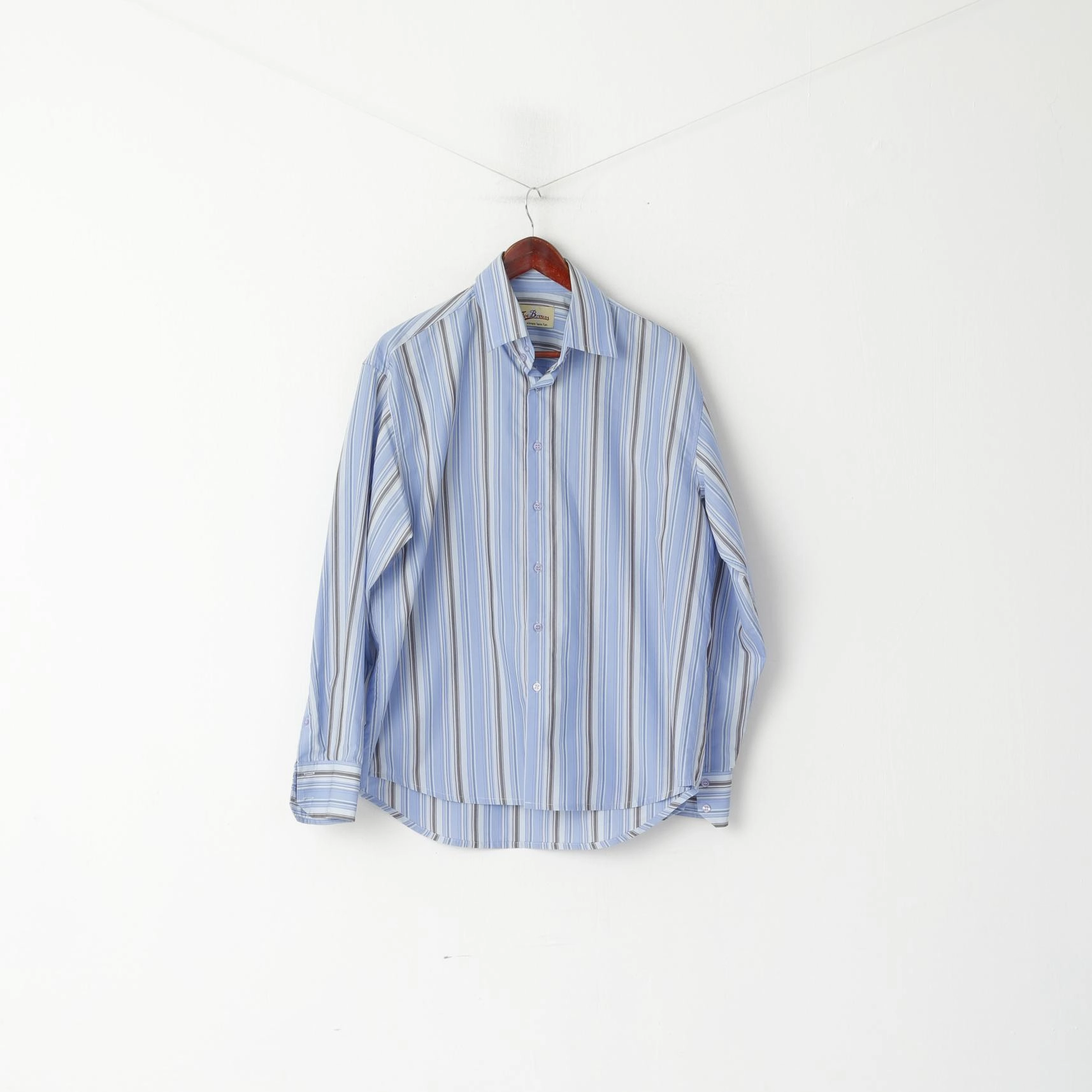 Joe Browns Men L Casual Shirt Blue Striped Cotton Long Sleeve Classic Top Multipocket Style