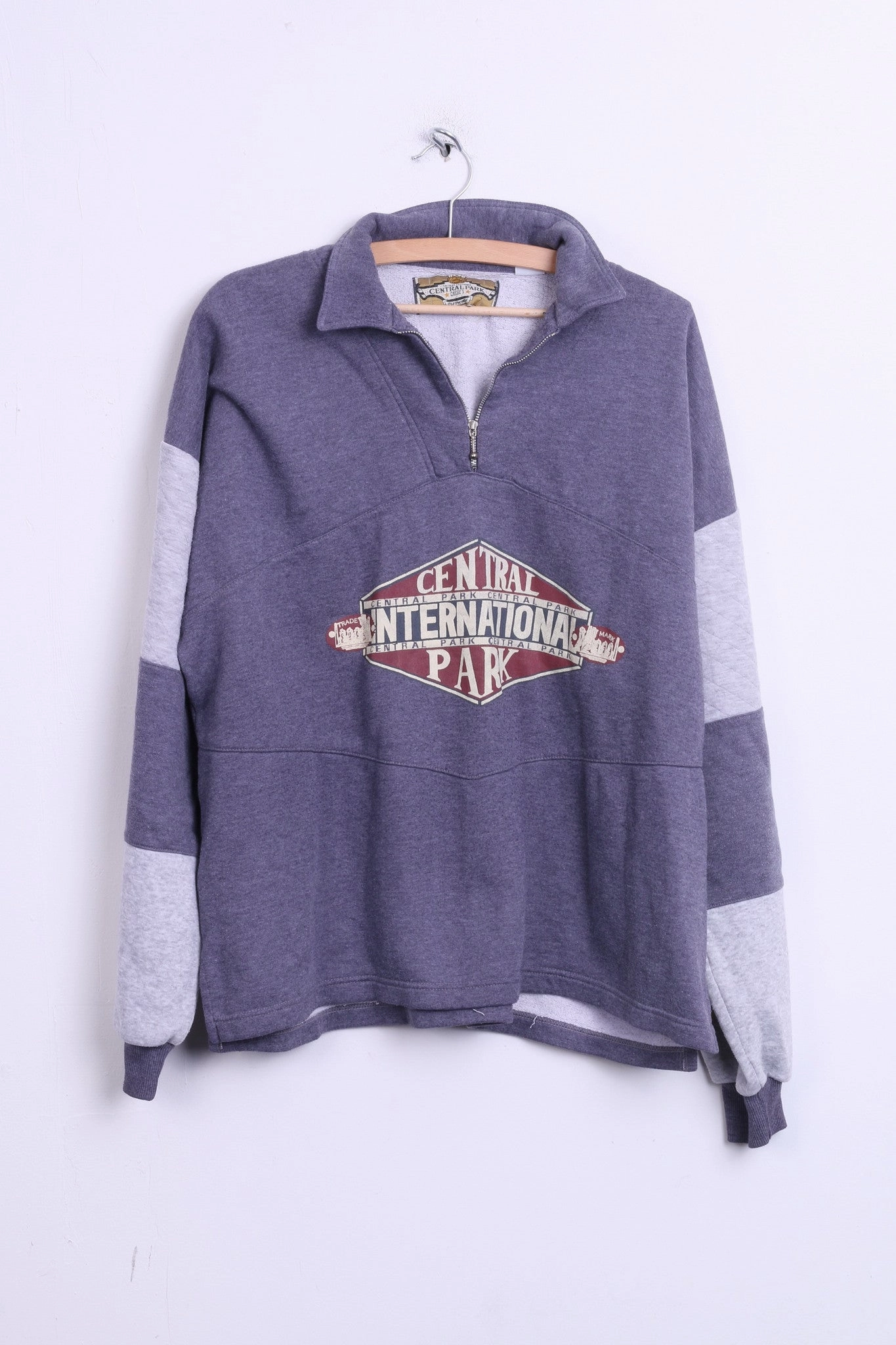 Central Park Mens L Classic Sweatshirt Authentic Zip Neck Cotton Top UV Protection sequin