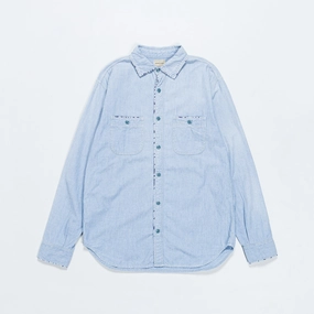 Evening Elegance Button front Chambray KOUNTRY Work Shirt (RAIN BANDANA Remake) - Sax