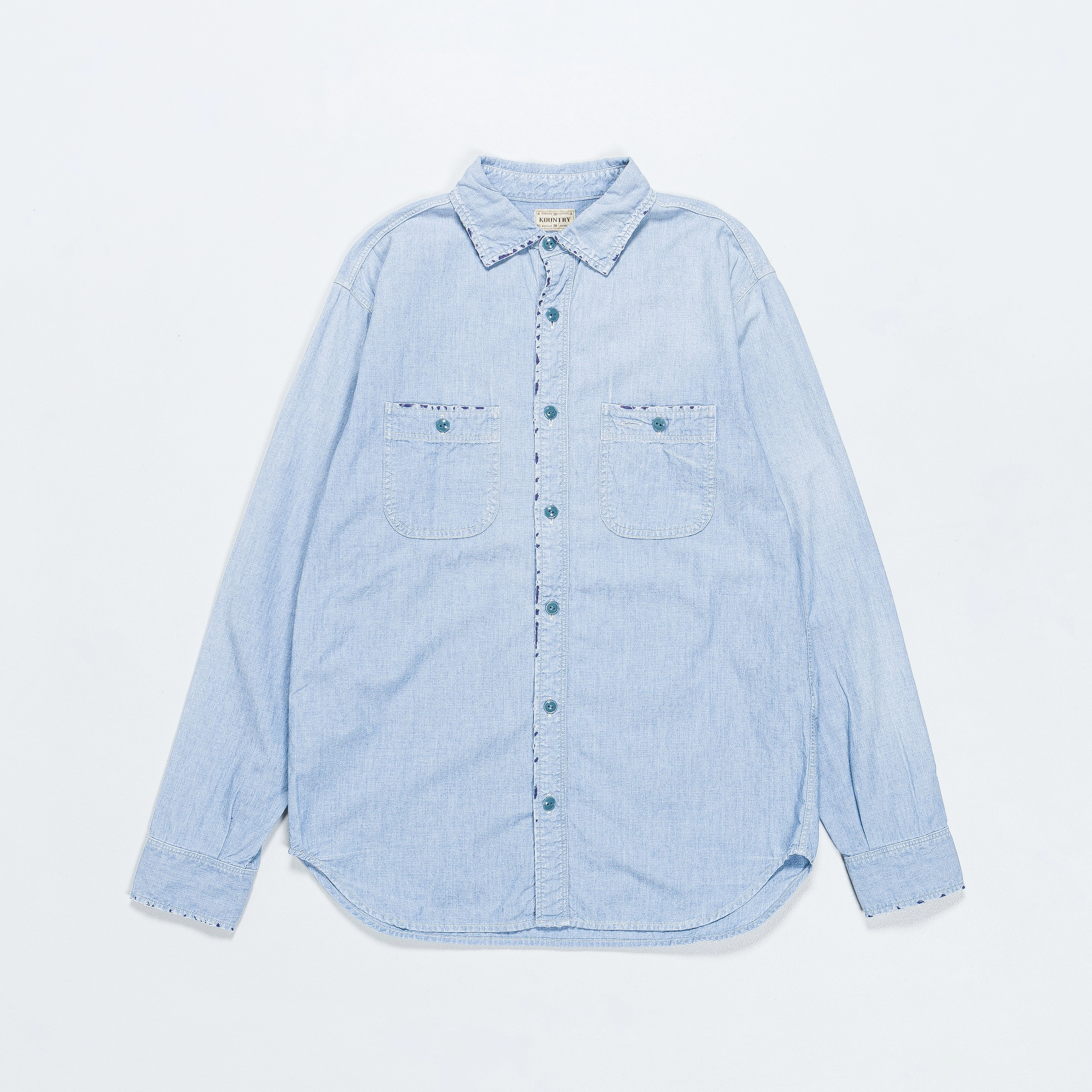 Evening Elegance Button front Chambray KOUNTRY Work Shirt (RAIN BANDANA Remake) - Sax