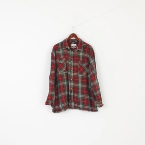 Lounge Wear Plus Size Fit Champion Men 3XL Casual Shirt Red Checkered Vintage Cotton Classic Long Sleeve Top