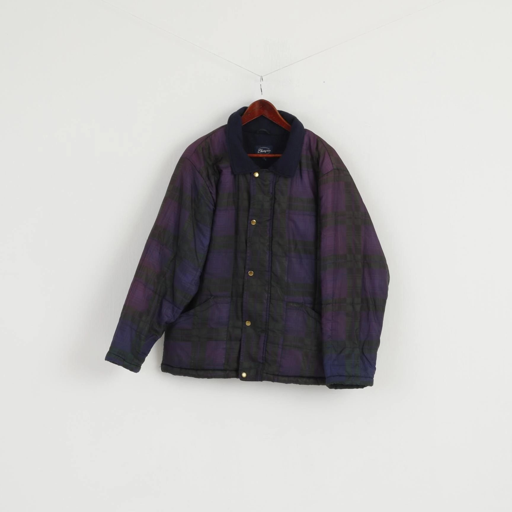 Commend Champion Men M 40" Jacket Vintage Purple Check Fleece Lined Bomber Top